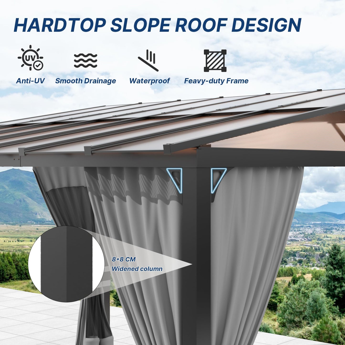 Gotland 10' × 24' Hardtop Gazebo for Patio,Wall-Mounted Lean to Gazebo Pergola with Sloping Roof and Durable Steel Frame,Large Heavy Duty Awnings for Decks,Backyard