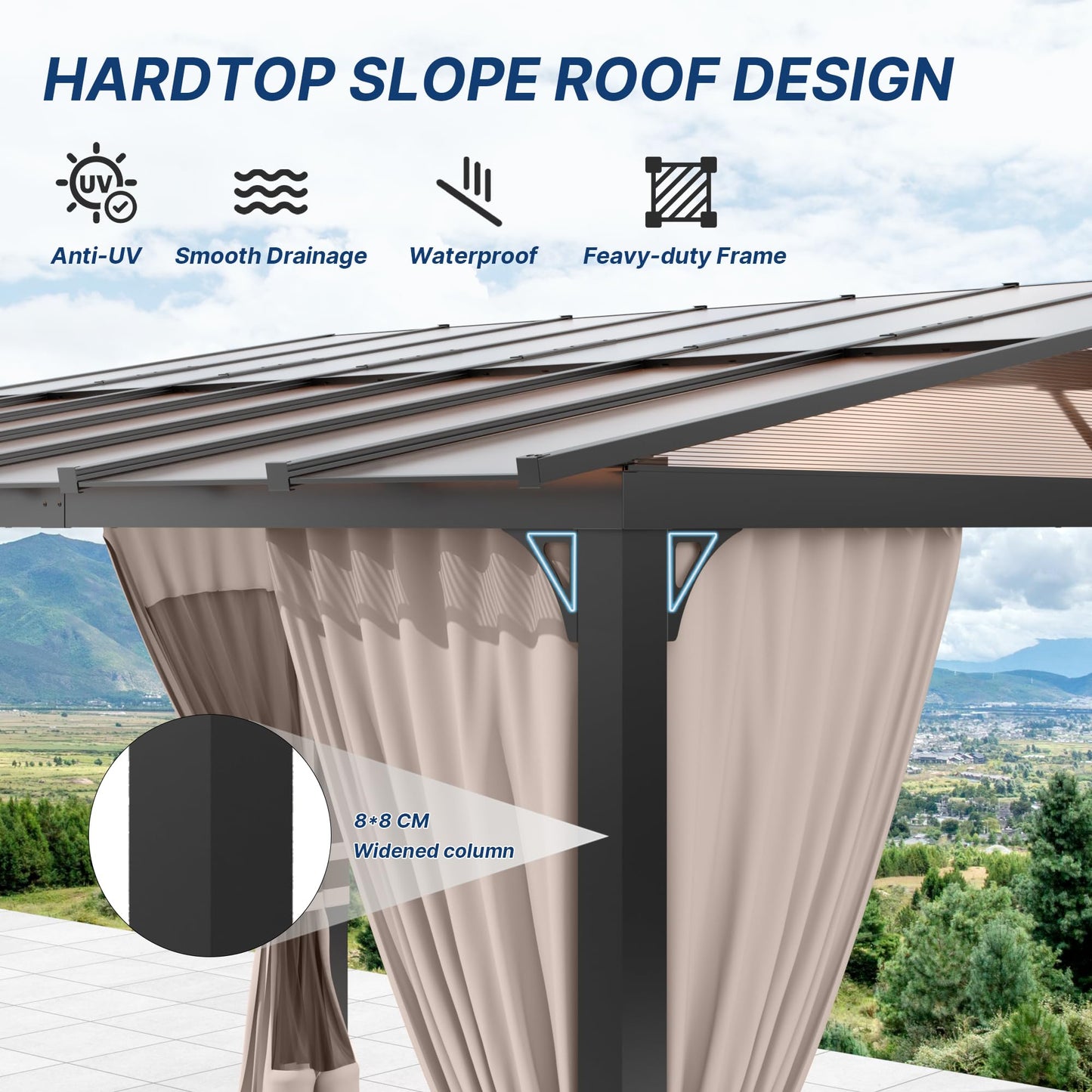 Gotland 10' × 12' Hardtop Gazebo for Patio,Wall-Mounted Lean to Gazebo Pergola with Sloping Roof and Durable Steel Frame,Large Heavy Duty Awnings for Decks,Backyard