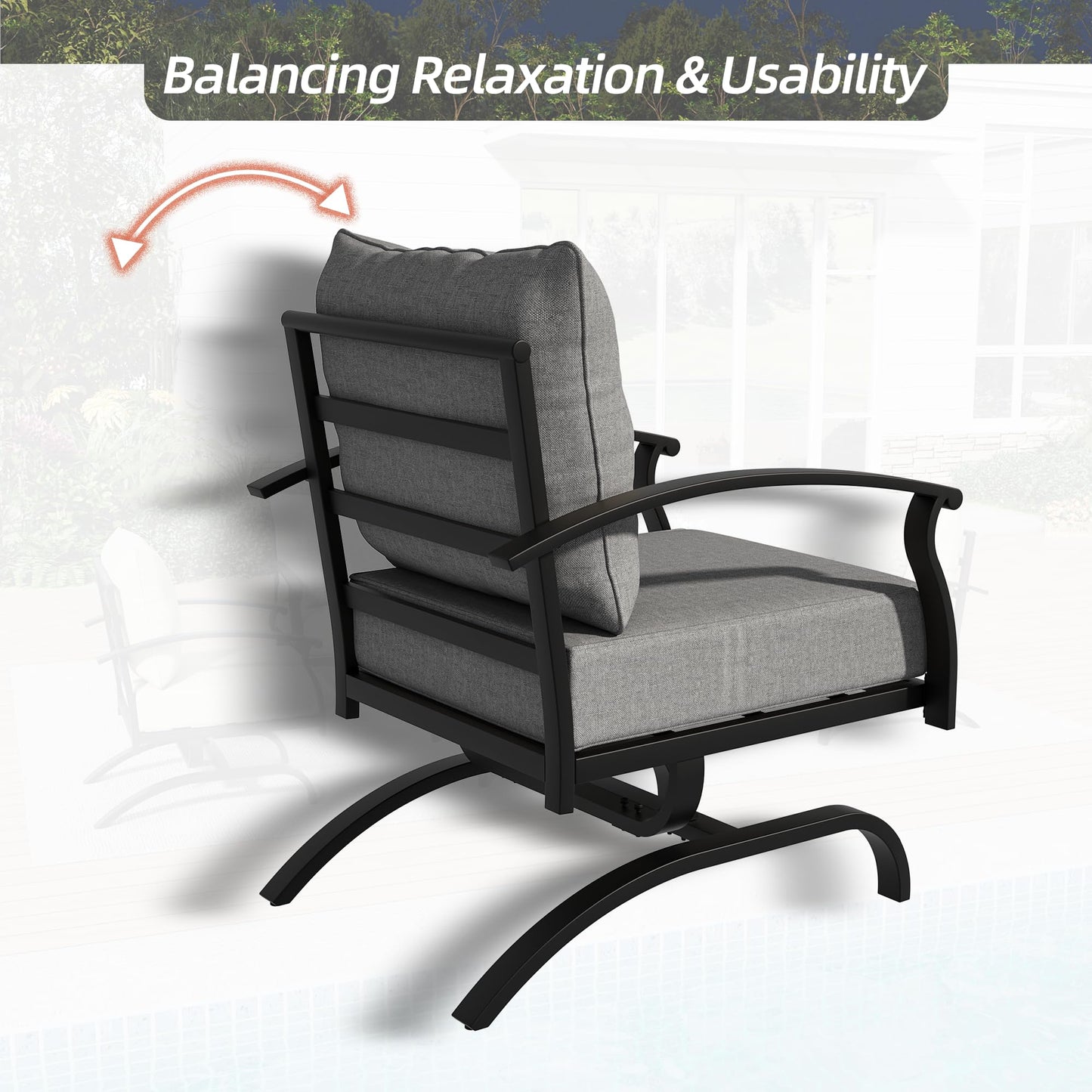 Gotland 2 Pieces Patio Furniture Set, Outdoor Metal Rocking Chair, Patio Bistro Set Rocker with Thickened Cushions for Porch Garden Deck