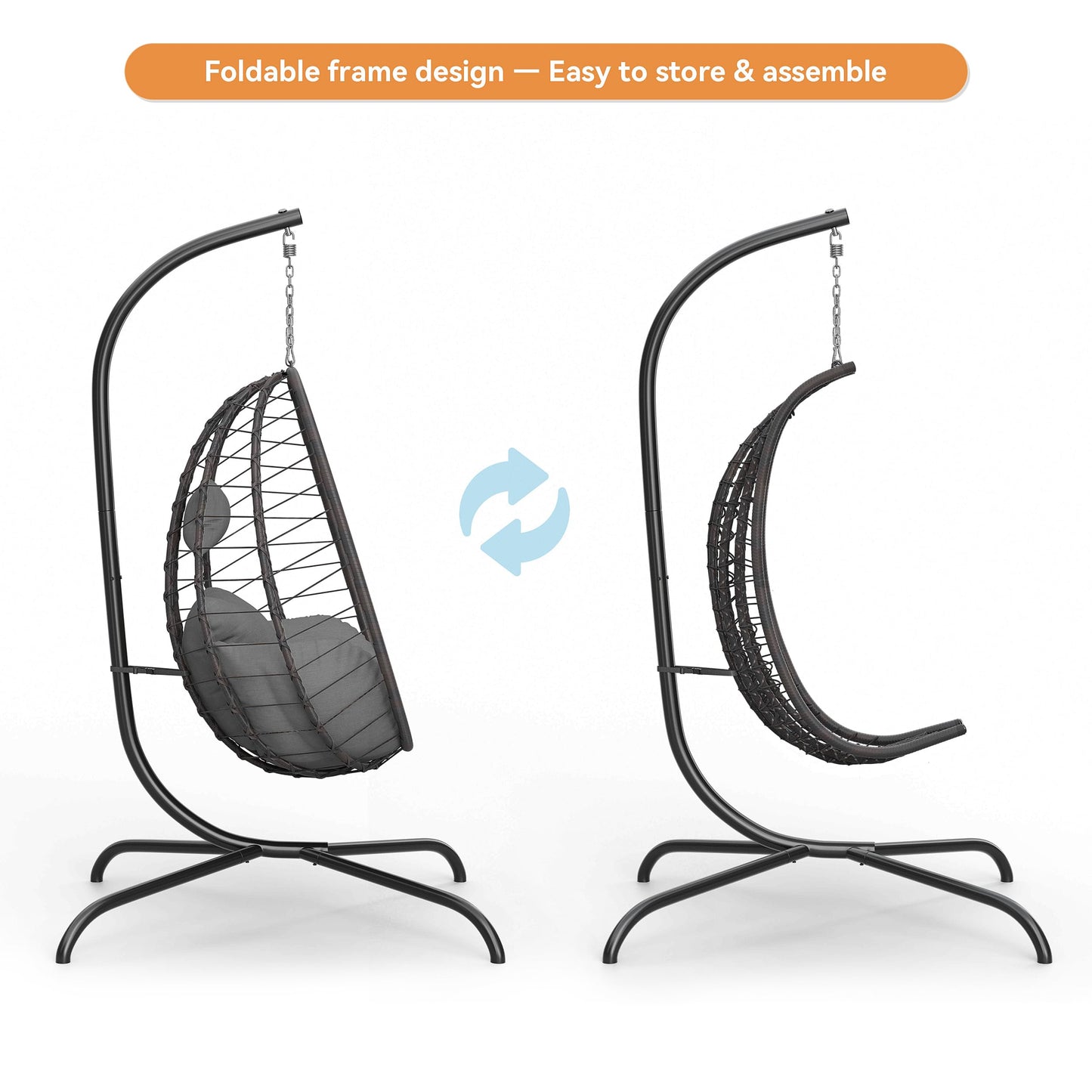 Gotland Outdoor Hanging Egg Chair with Stand,Patio Wicker Swing Egg Chair Hammock Chair with UV Resistant Cushion,All-Weather 485lbs Capacity for Bedroom,Balcony,Garden,Beige