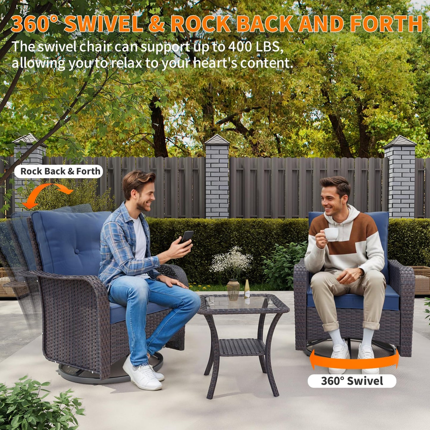 Wicker Swivel Rocker Patio Chairs Set of 4,Swivel Rocking Chairs with Thickened Cushions,All-Weather Patio Wicker Chairs for Garden,Deck,Backyard