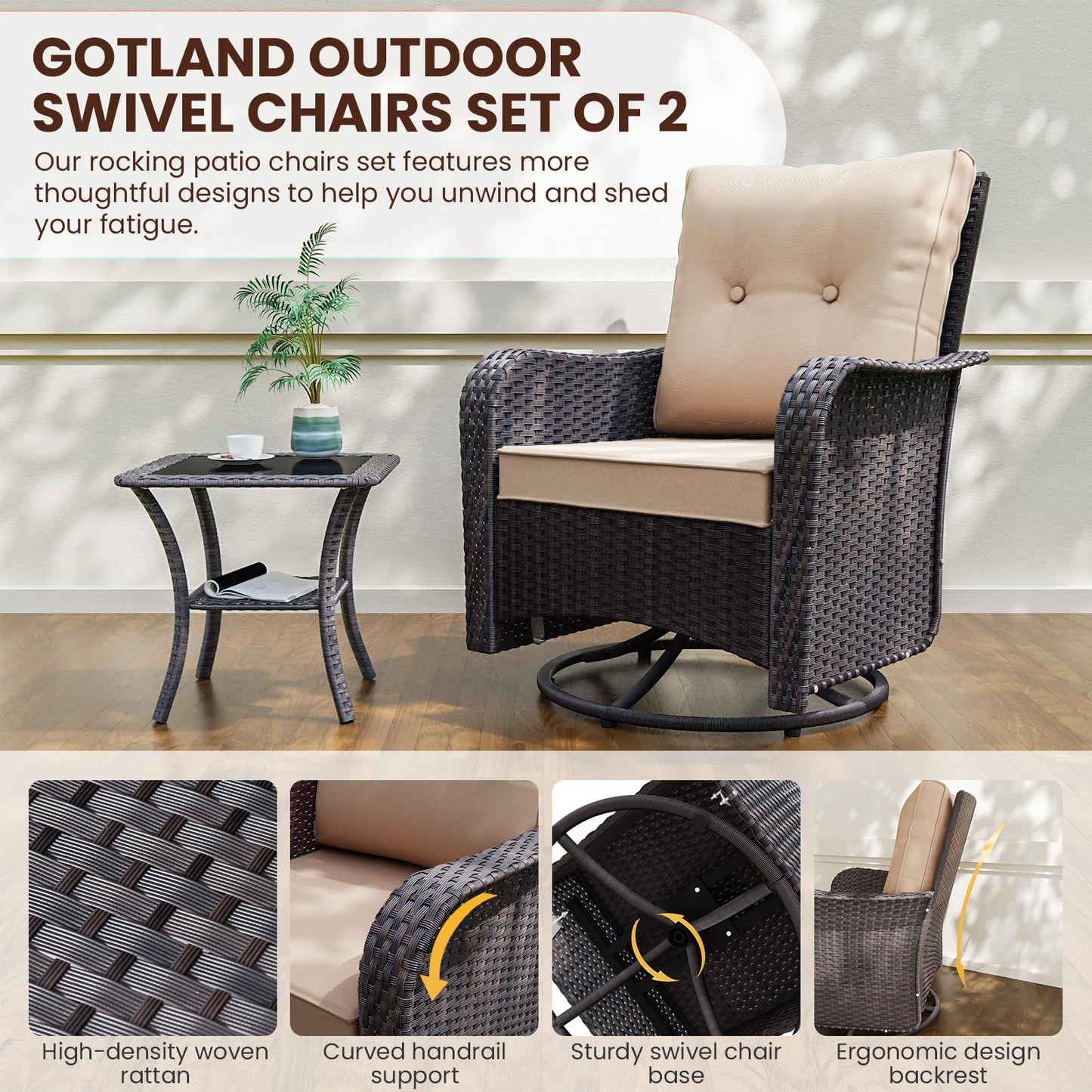Wicker Swivel Rocker Patio Chairs Set of 4,Swivel Rocking Chairs with Thickened Cushions,All-Weather Patio Wicker Chairs for Garden,Deck,Backyard