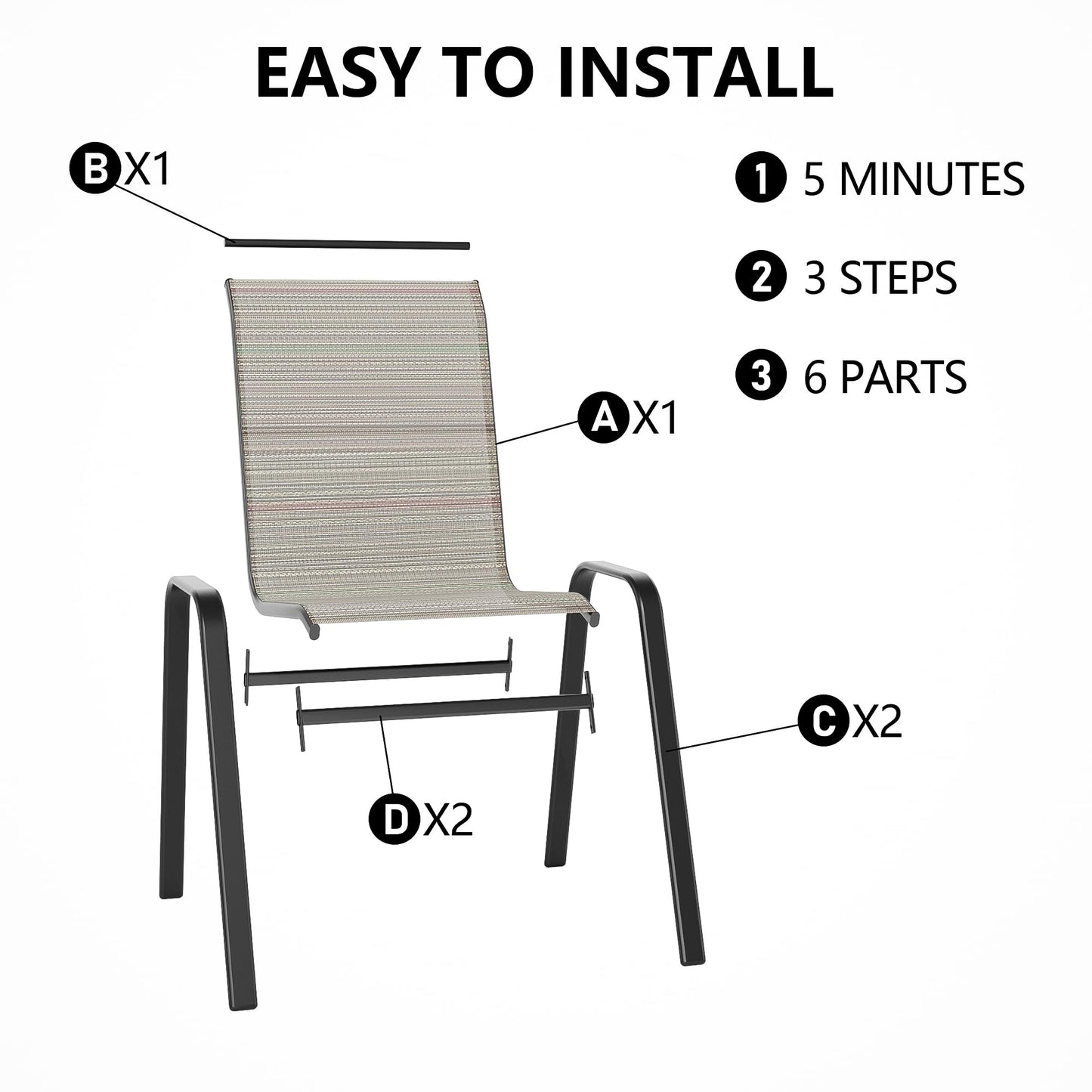ALAULM Stackable Patio Chairs Set of 4, Outdoor Furniture Chairs with All Weather Breathable Textilene & Metal Frame, Outdoor Furniture Set for Lawn Garden Backyard