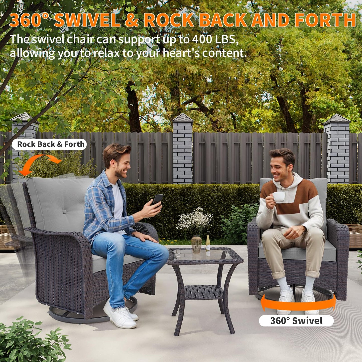 Wicker Swivel Rocker Patio Chairs Set of 4,Swivel Rocking Chairs with Thickened Cushions,All-Weather Patio Wicker Chairs for Garden,Deck,Backyard