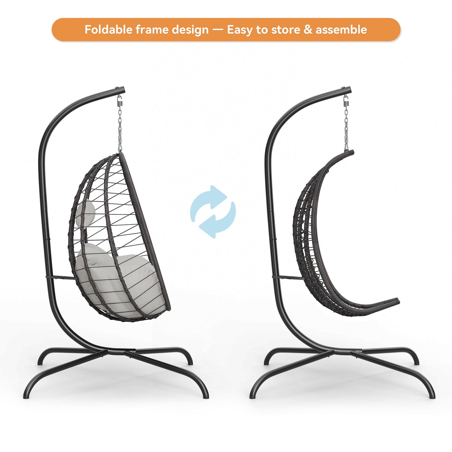 Gotland Outdoor Hanging Egg Chair with Stand,Patio Wicker Swing Egg Chair Hammock Chair with UV Resistant Cushion,All-Weather 485lbs Capacity for Bedroom,Balcony,Garden,Beige