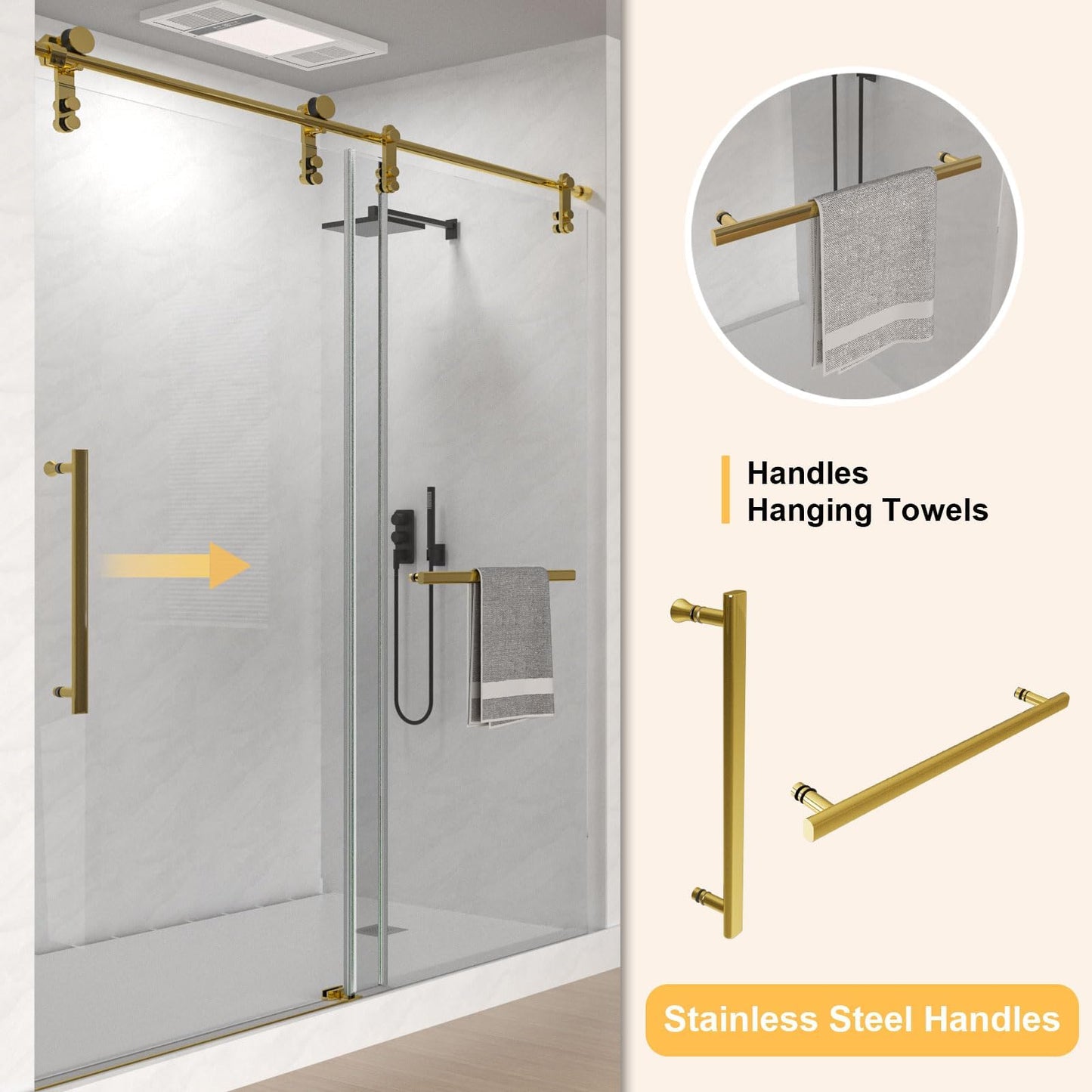 Gotland 56-60" W x 75" H Frameless Shower Door, Sliding Shower Door with 5/16" (8mm) Clear SGCC Tempered Glass Stainless Steel Hardware Waterproof Seal Explosion-Proof Film, Glass Shower Door