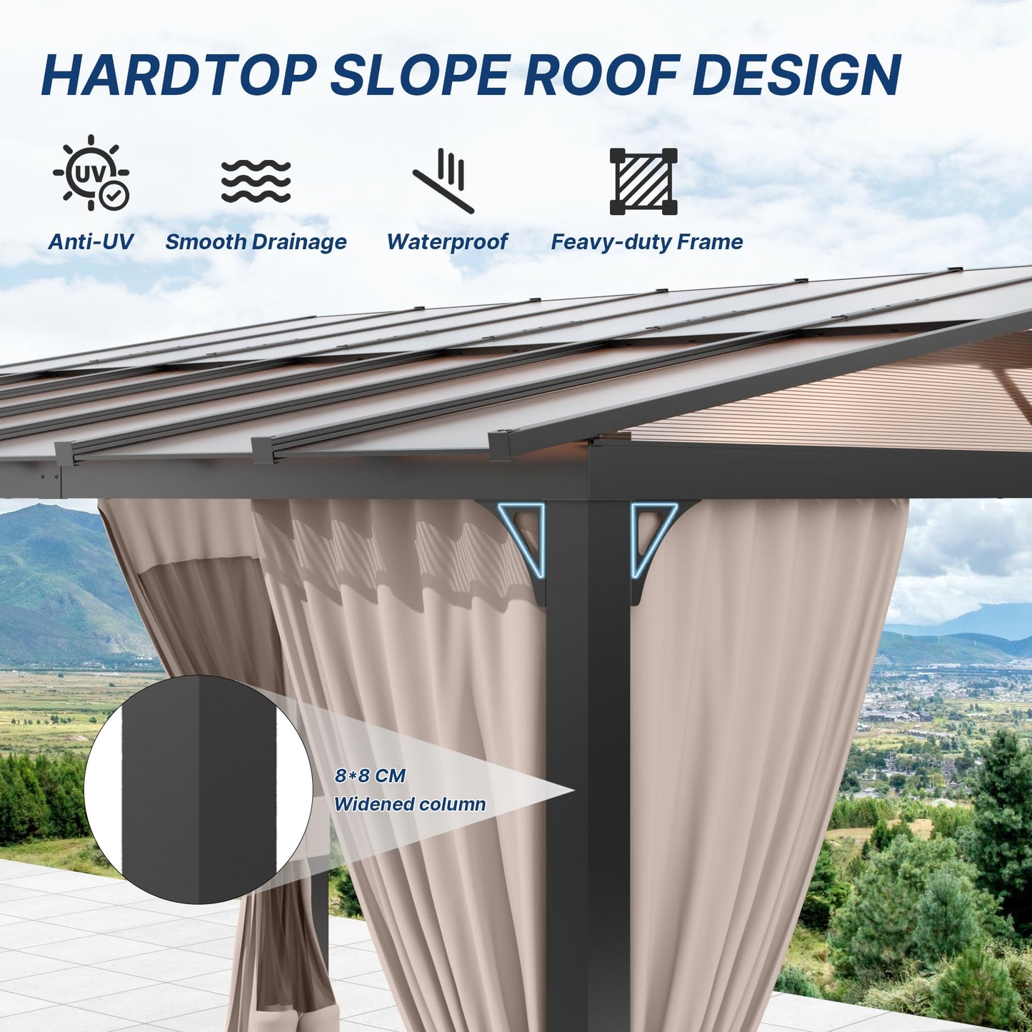 Gotland 10' × 28' Hardtop Gazebo for Patio,Wall-Mounted Lean to Gazebo Pergola with Sloping Roof and Durable Steel Frame,Large Heavy Duty Awnings for Decks,Backyard