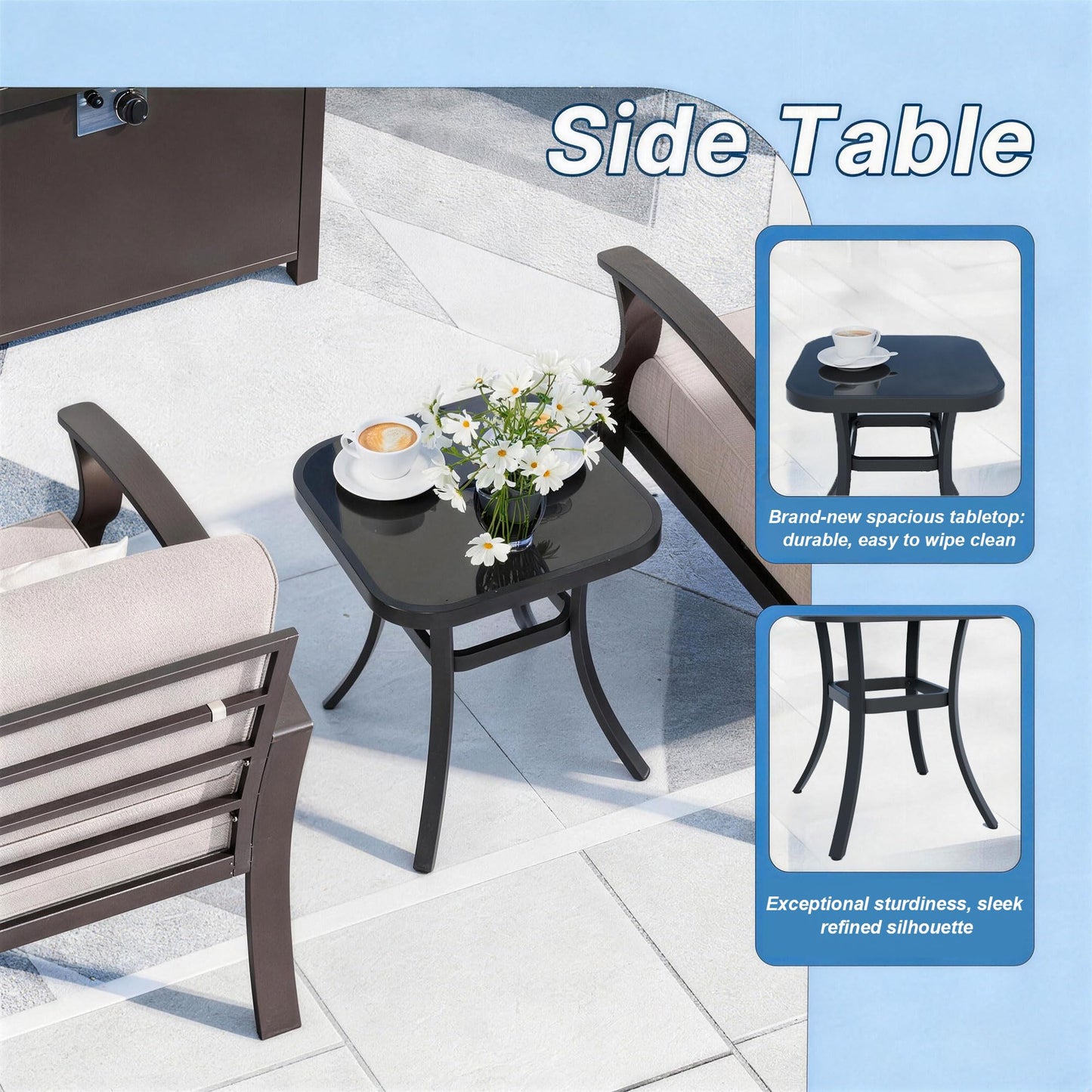 ALAULM Aluminum Patio Furniture Set 5-Seat Modern Outdoor Conversation Sets w/Swivel Rocking Chairs with Rectangular Coffee Table
