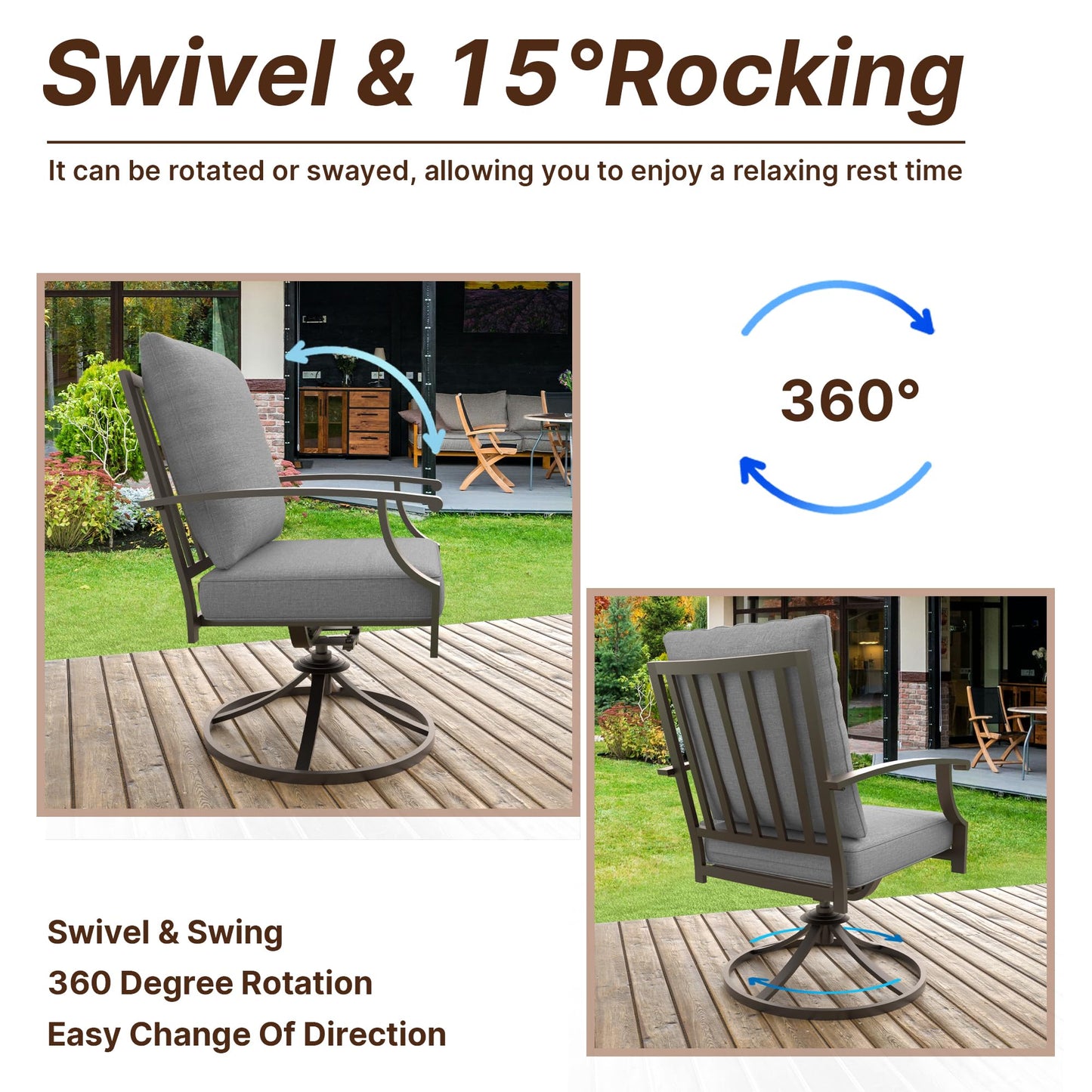 Gotland 14 Piece Outdoor Dining Set, Metal patio tables and 12 patio swivel chairs 1.5" Umbrella Hole, Patio Furniture Set with Waterproof Cushions for Backyard