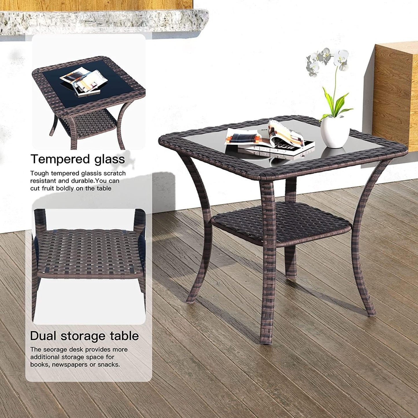 Gotland 5 Pieces Outdoor Swivel Chairs Set,Patio Wicker Rocker Chairs with 4" Thick Cushions,Side Table and Ottomans,Patio Conversation Furniture Set for Patio Porch Deck Backyard