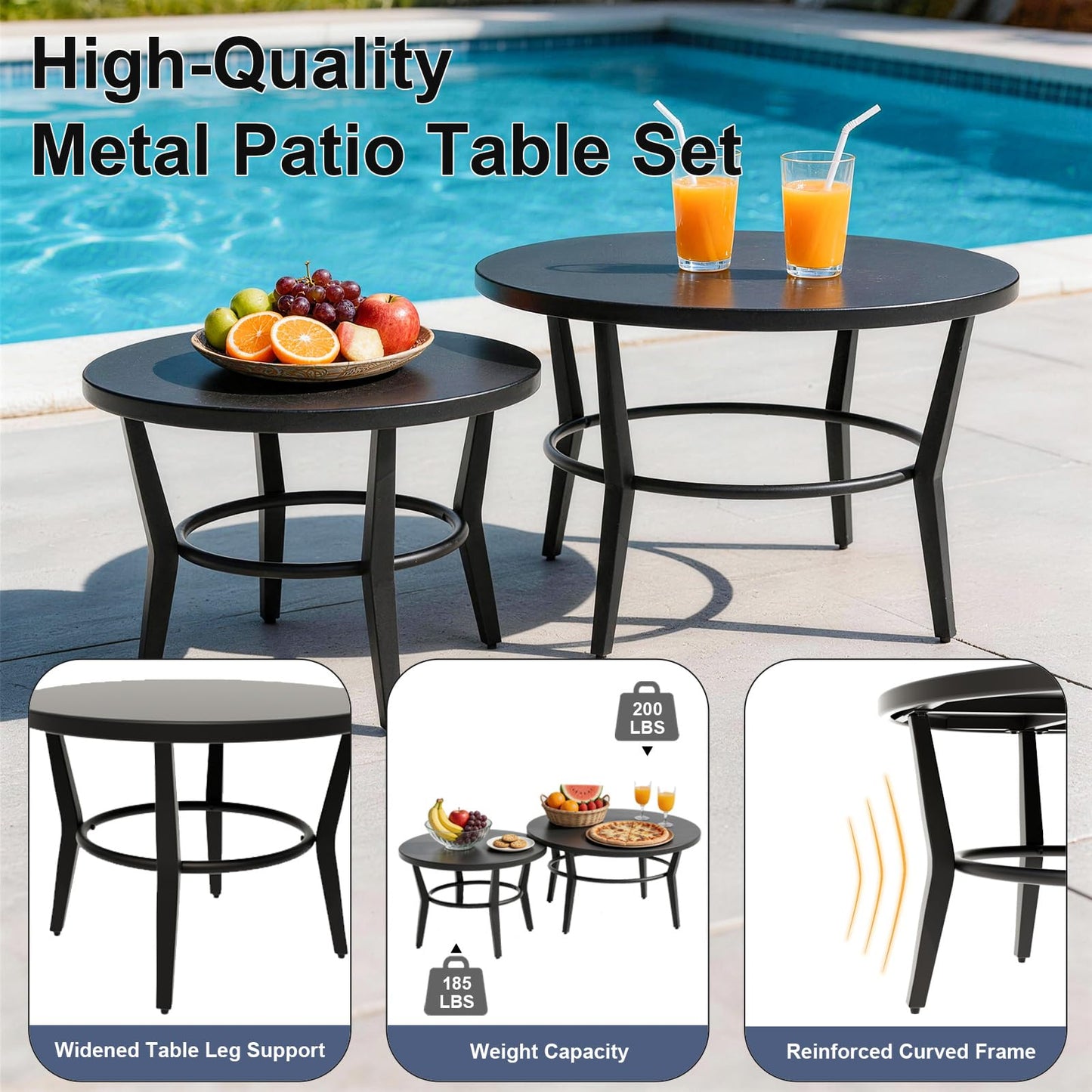 Gotland 6 Piece Patio Set, Aluminum Outdoor Swivel Chairs Set with Round Table 5.1’’ High-Resilience Seat Cushions 29.5" Deep Seating, Metal Patio Furniture Set Patio Conversation Sets