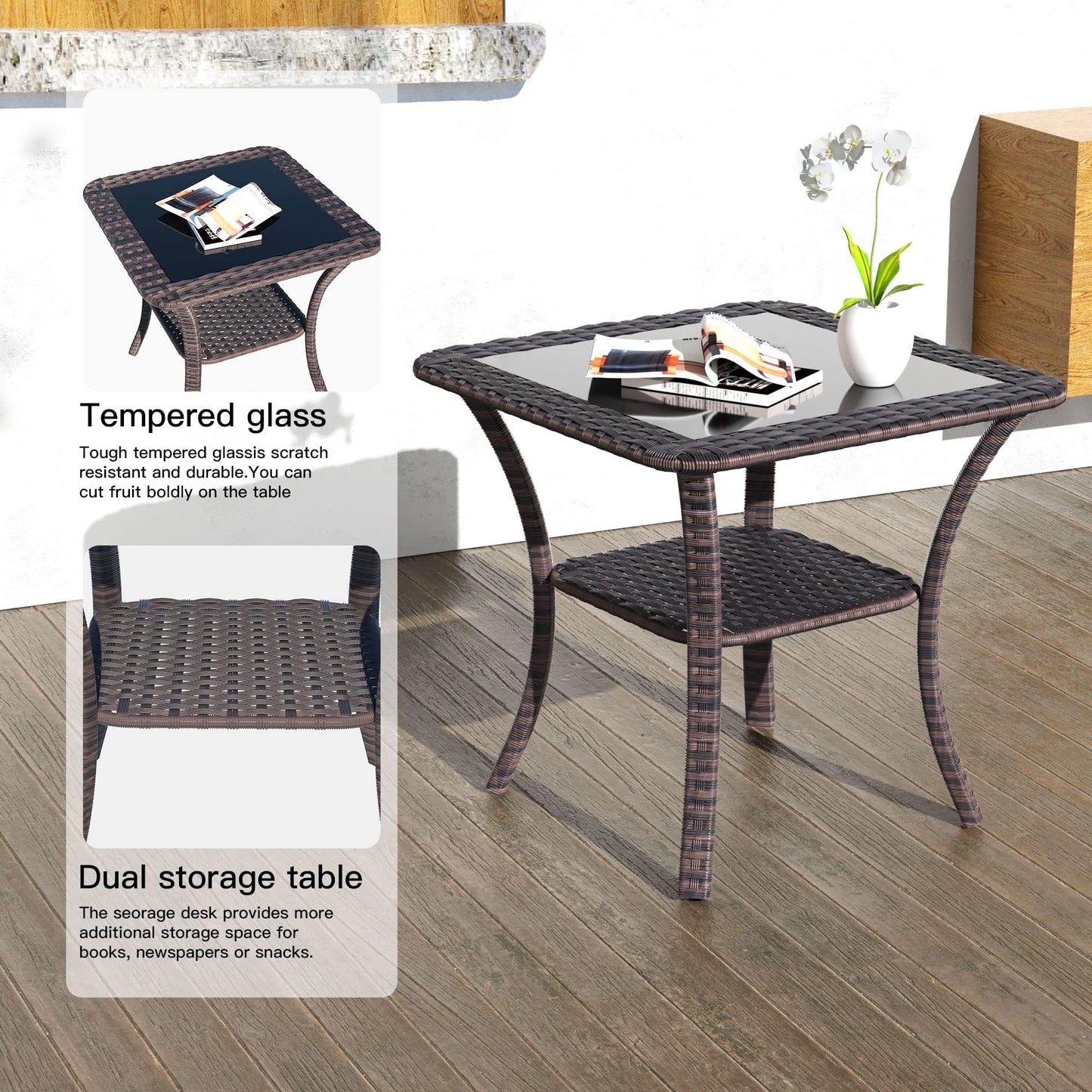 Gotland 5 Pieces Outdoor Swivel Chairs Set,Patio Wicker Rocker Chairs with 4" Thick Cushions,Side Table and Ottomans,Patio Conversation Furniture Set for Patio Porch Deck Backyard