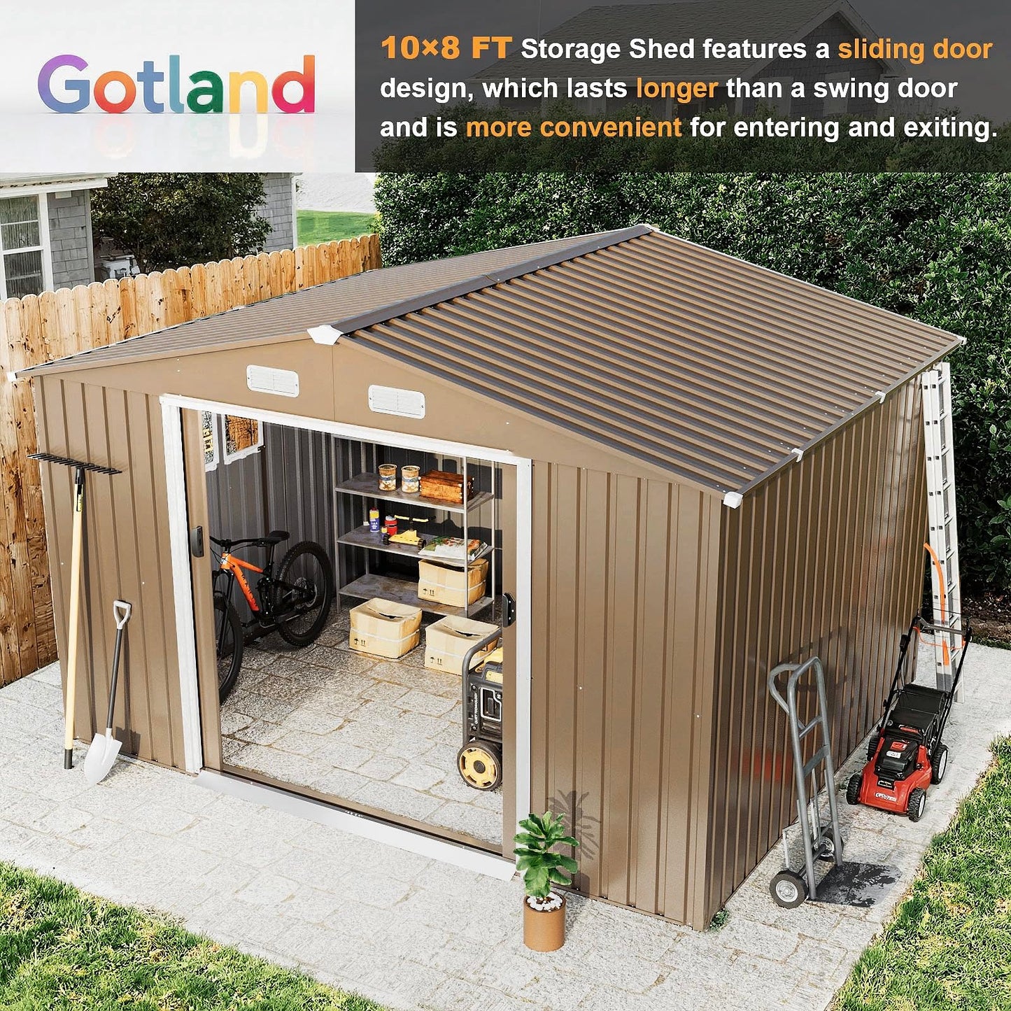 Gotland 10 x 8 FT Metal Tool Storage Shed - Waterproof Outdoor Shed with Lockable Sliding Door & Air Vents for Garden/Backyard