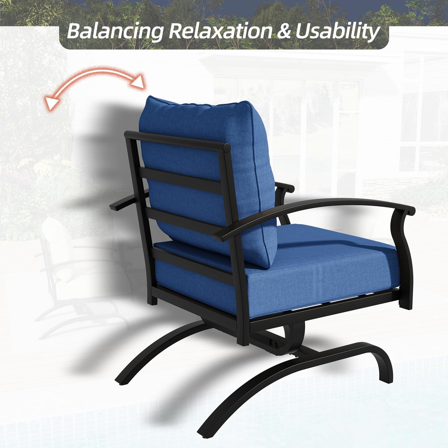 Gotland 2 Pieces Patio Furniture Set, Outdoor Metal Rocking Chair, Patio Bistro Set Rocker with Thickened Cushions for Porch Garden Deck