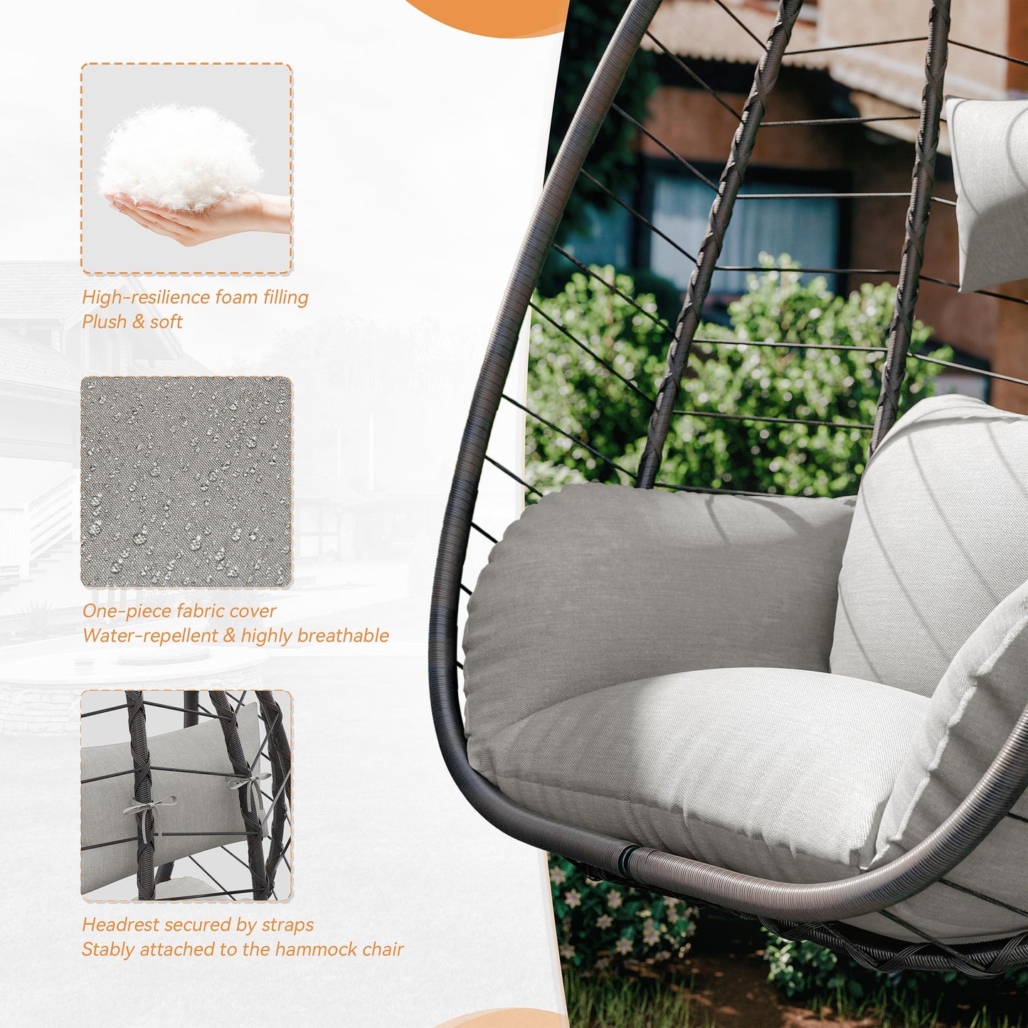 Gotland Outdoor Hanging Egg Chair with Stand,Patio Wicker Swing Egg Chair Hammock Chair with UV Resistant Cushion,All-Weather 485lbs Capacity for Bedroom,Balcony,Garden,Beige
