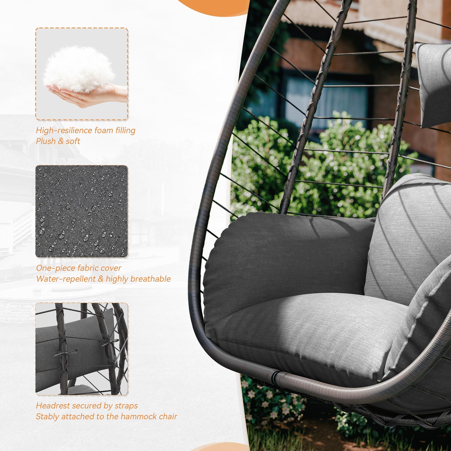 Gotland Outdoor Hanging Egg Chair with Stand,Patio Wicker Swing Egg Chair Hammock Chair with UV Resistant Cushion,All-Weather 485lbs Capacity for Bedroom,Balcony,Garden,Beige