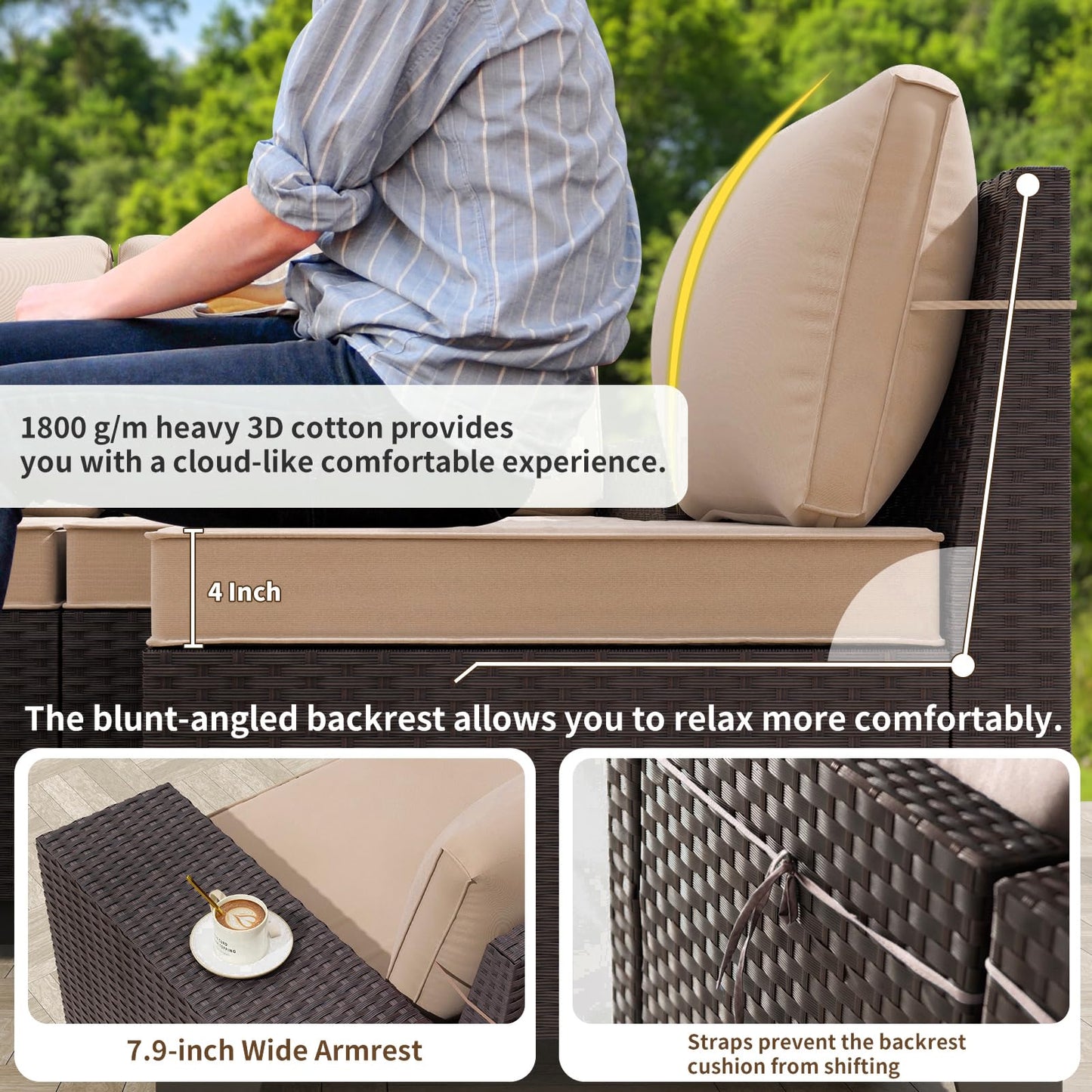 Gotland Outdoor Patio Furniture Sectional Conversation Set 12Pcs Rattan Wicker 10 Cushion Table