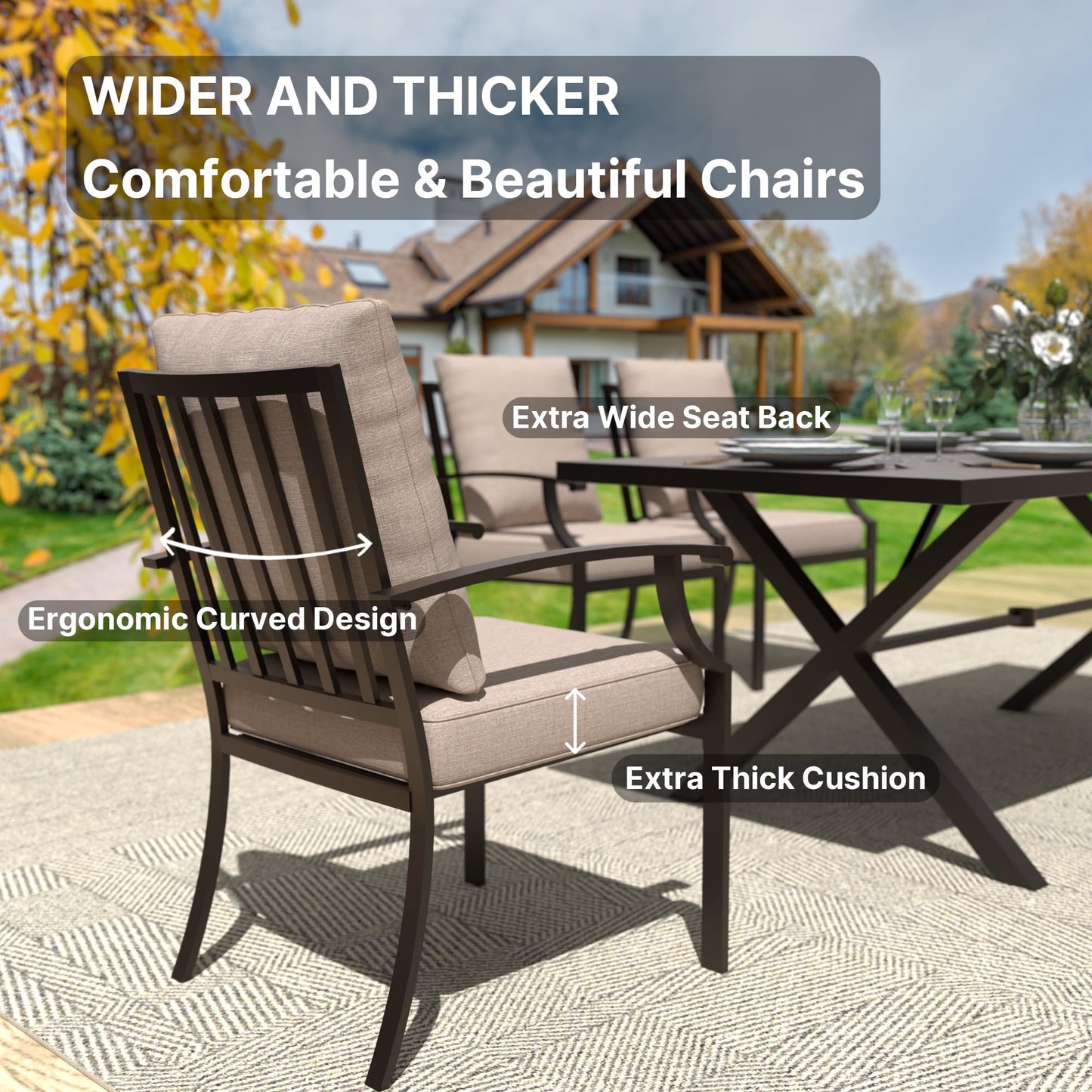 Gotland 7 Piece Outdoor Dining Set, Metal Outdoor Table and Chairs with X-Shaped Legs 1.5" Umbrella Hole, Patio Furniture Set with Waterproof Cushions, Patio Dining Sets for Backyard Deck ,Sand 5 out of 5 stars