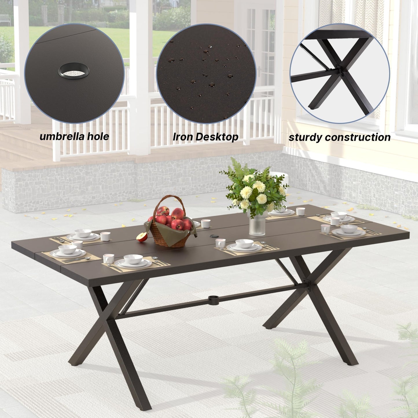 Gotland 8PCS Outdoor Patio Dining Set with 13.6ft Double-Sided Patio Umbrella, Patio Table and Chairs Metal Outdoor Patio Furniture Set, Dining Table Set with 2 Swivel Chairs