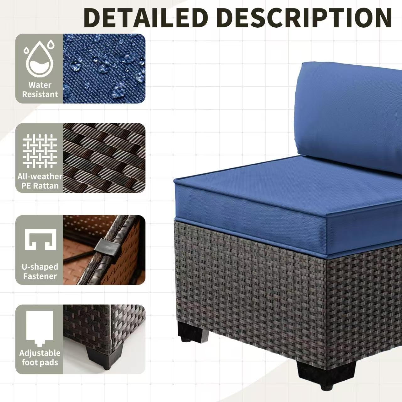Gotland Outdoor Patio Furniture Set with 43" Propane Fire Pit Table, 7 Pieces Outdoor Furniture Patio Sectional Sofa Conversation Sets