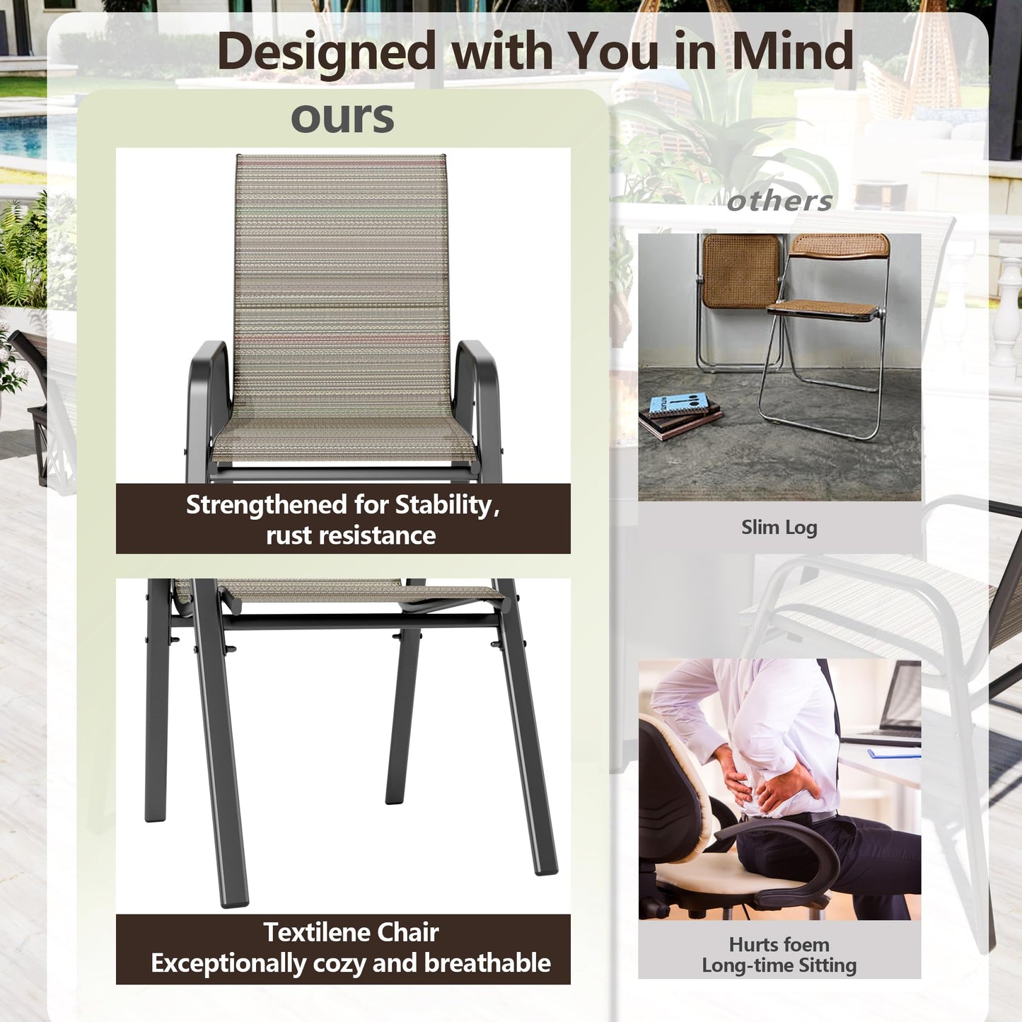 ALAULM Stackable Patio Chairs Set of 4, Outdoor Furniture Chairs with All Weather Breathable Textilene & Metal Frame, Outdoor Furniture Set for Lawn Garden Backyard