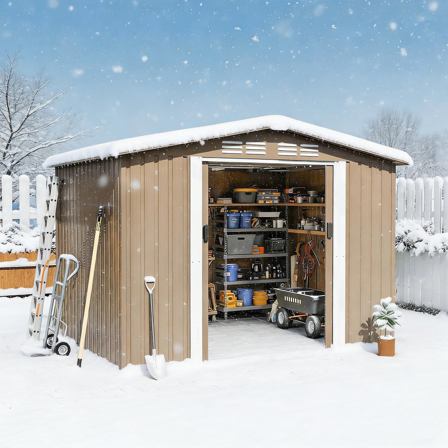 Gotland 8 x 6 FT Metal Tool Storage Shed - Waterproof Outdoor Shed with Lockable Sliding Door & Air Vents for Garden/Backyard