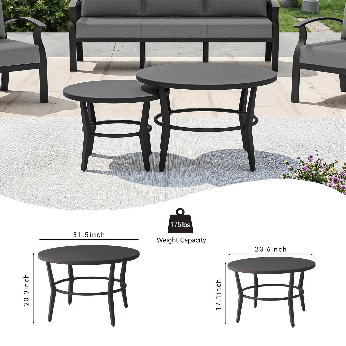 Gotland 7 Piece Aluminum Patio Furniture Set,Modern Metal Outdoor Patio Furniture w/5.1'' Thick Cushion,Swivel Chairs and Round Coffee Table,Patio Conversation Sets for Porch,Deck