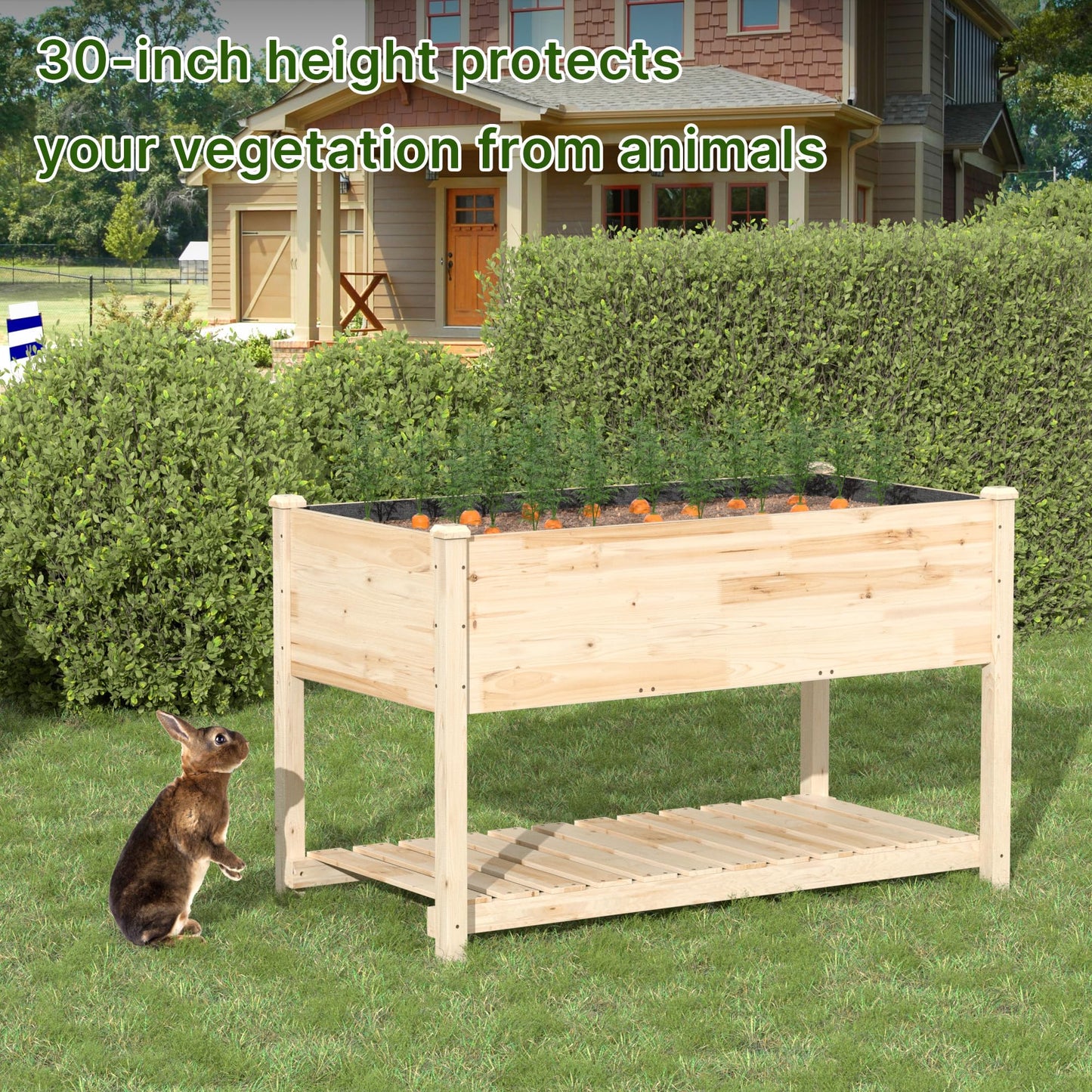 ALAULM Raised Garden Bed with Legs, 47.2x23.6x30in Wooden Raised Garden Box with Bed Liners, Storage Shelf for Outdoor Garden, Patio, Elevated Wood Planter for Vegetables, Fruits, Flowers