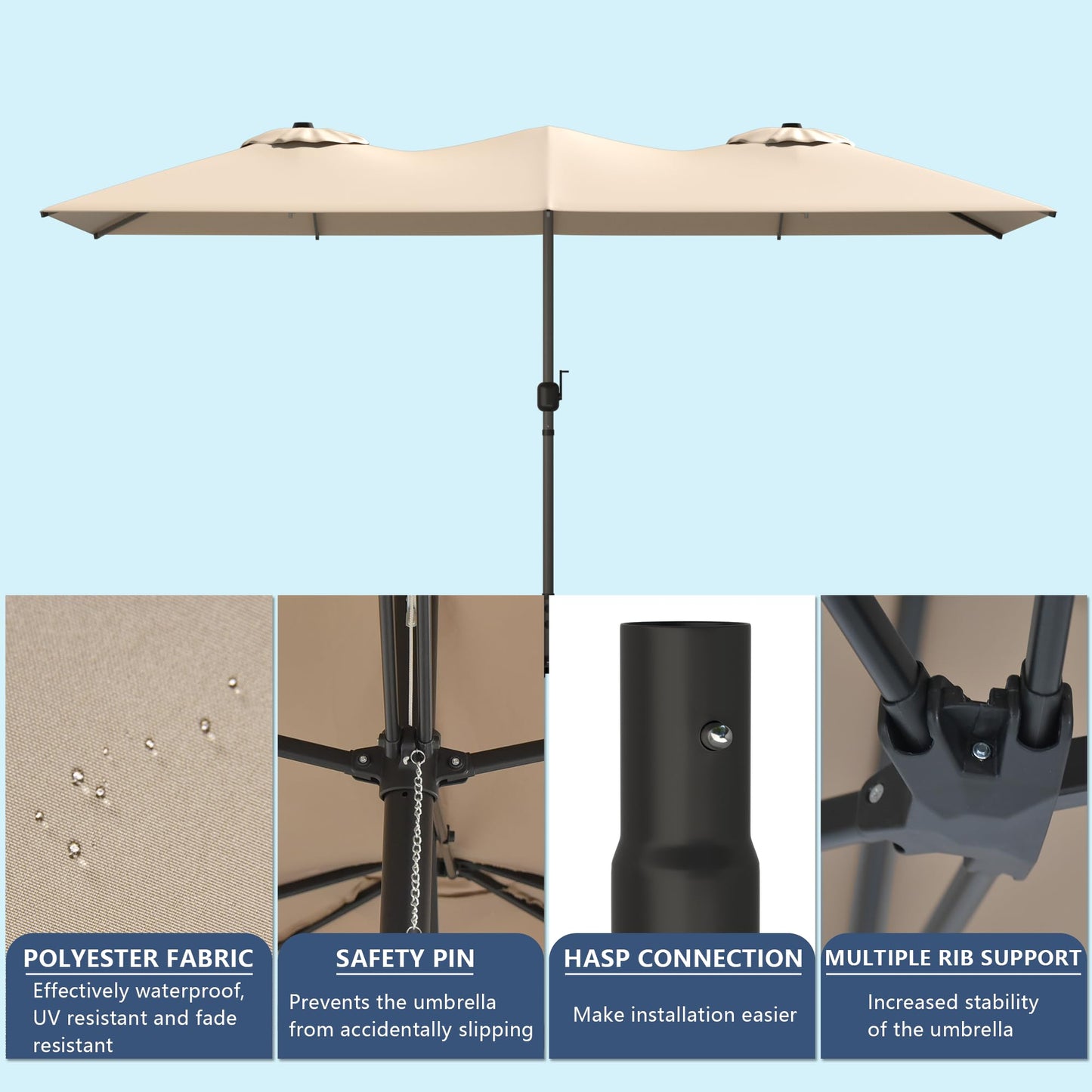 Gotland 8PCS Outdoor Patio Dining Set with 13.6ft Double-Sided Patio Umbrella, Patio Table and Chairs Metal Outdoor Patio Furniture Set, Dining Table Set with 6 Swivel Chairs
