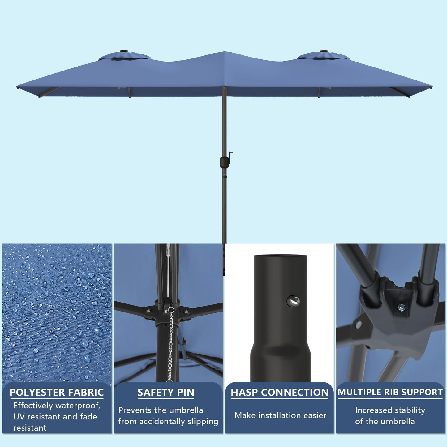 Gotland 8PCS Outdoor Patio Dining Set with 13.6ft Double-Sided Patio Umbrella, Patio Table and Chairs Metal Outdoor Patio Furniture Set, Dining Table Set with 6 Swivel Chairs