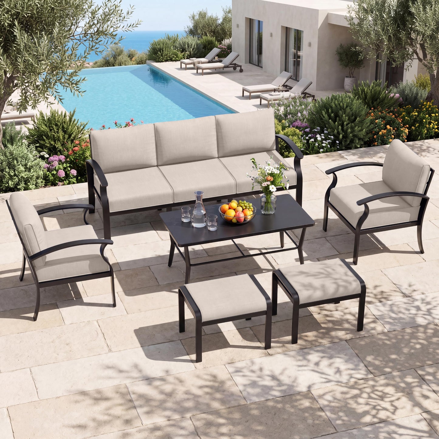 ALAULM 2PCS Aluminum Outdoor Ottomans with Removable Cushion, Oversized Outdoor Footstools, Additional Seating, Multipurpose Outdoor Footrests for Balcony, Garden, Sand