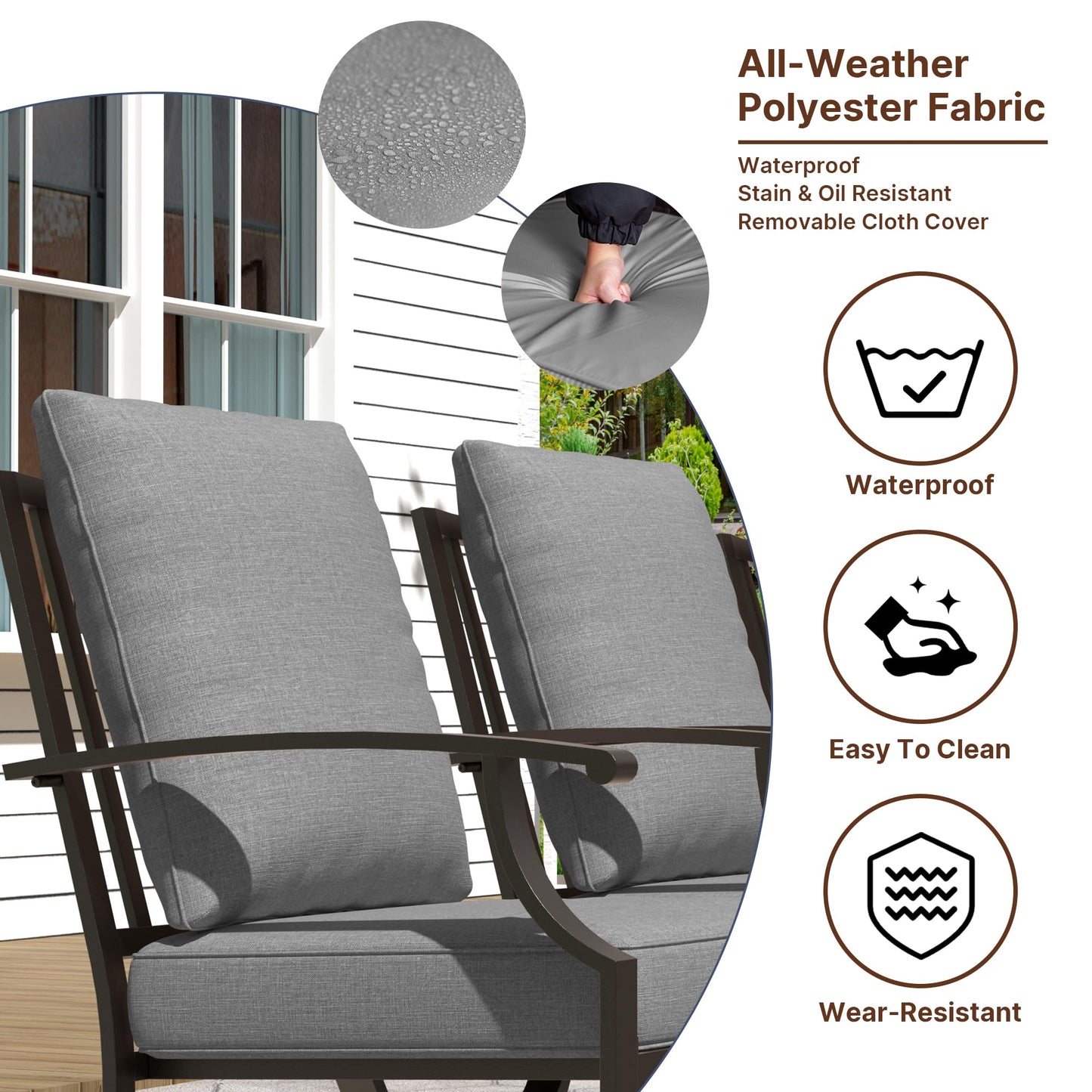 Gotland 9 Piece Outdoor Dining Set, Metal Outdoor Table,6 Single chairs and 2 Swivel Chairs , Patio Furniture Set with Waterproof Cushions, Patio Dining Sets for Backyard Deck ,Sand