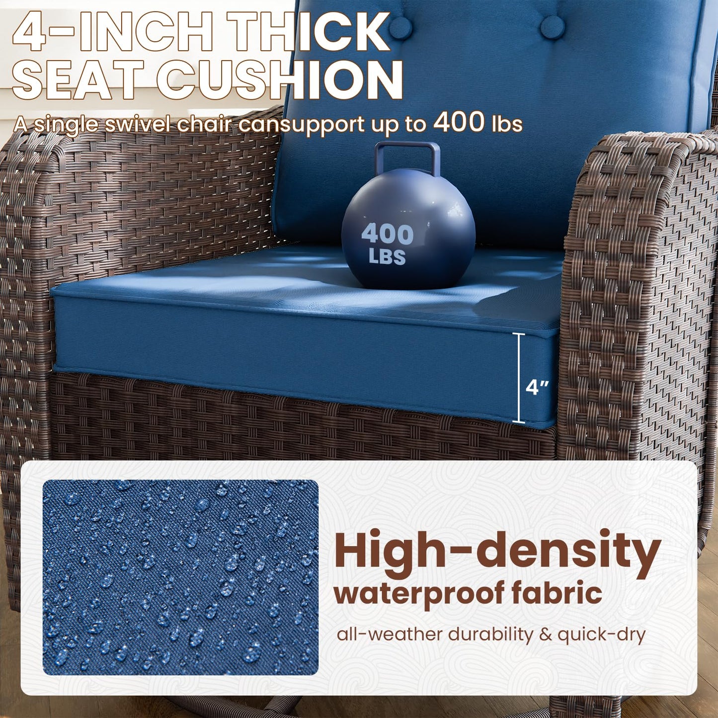 Wicker Swivel Rocker Patio Chairs Set of 4,Swivel Rocking Chairs with Thickened Cushions,All-Weather Patio Wicker Chairs for Garden,Deck,Backyard