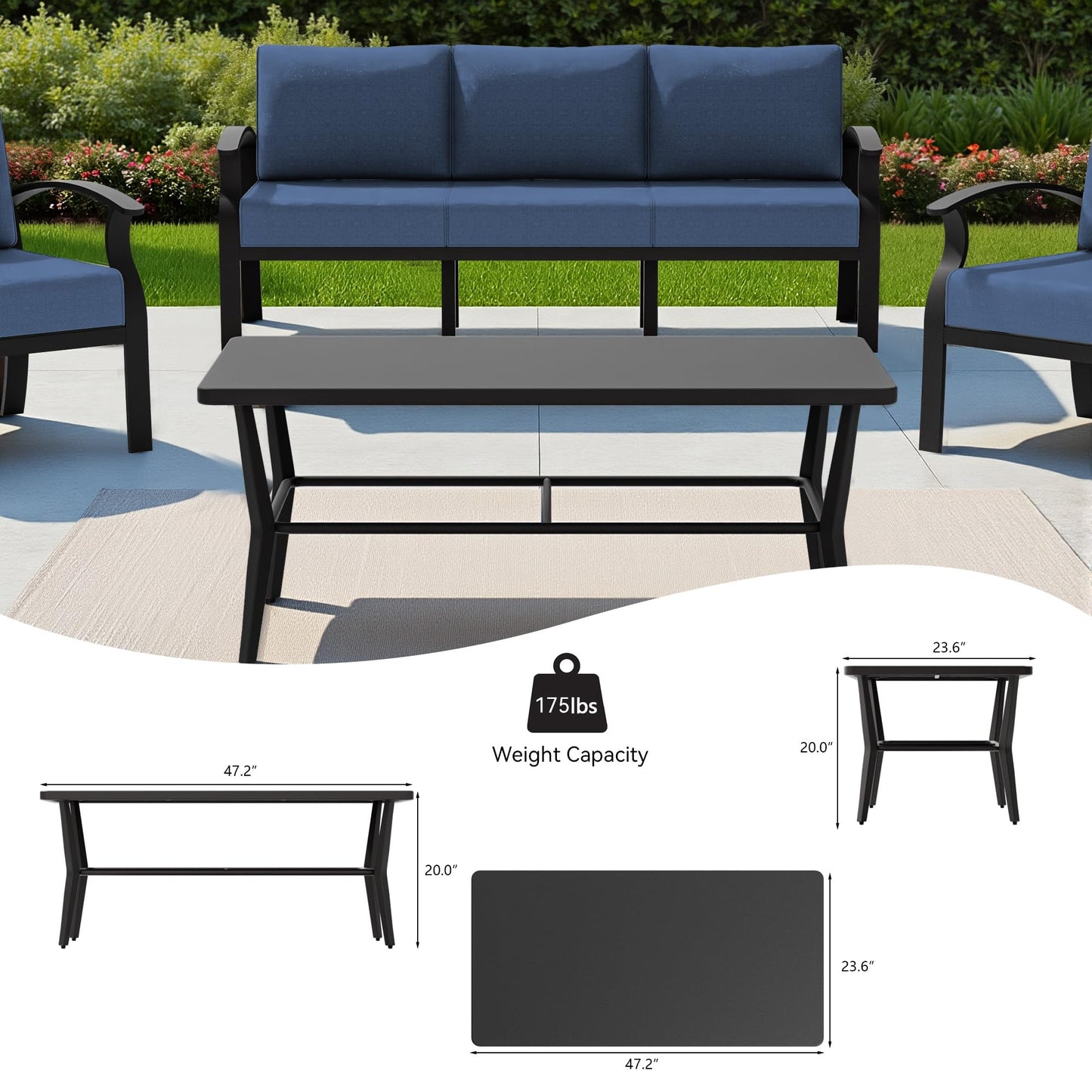 Gotland 7 Piece Aluminum Patio Furniture Set,Modern Metal Outdoor Patio Furniture w/5.1'' Thick Cushion,Swivel Chairs and Rectangular Coffee Table,Patio Conversation Sets for Porch,Deck
