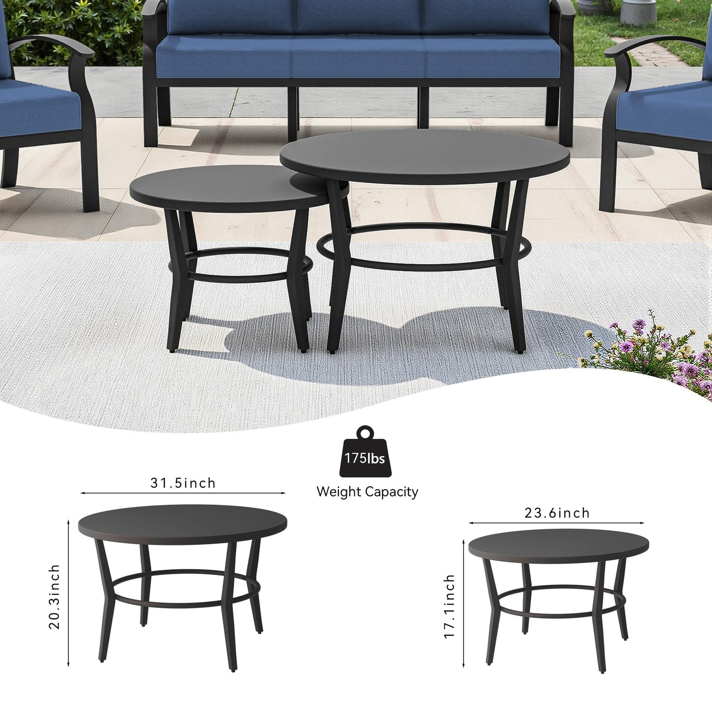 Gotland 7 Piece Aluminum Patio Furniture Set,Modern Metal Outdoor Patio Furniture w/5.1'' Thick Cushion,Swivel Chairs and Round Coffee Table,Patio Conversation Sets for Porch,Deck