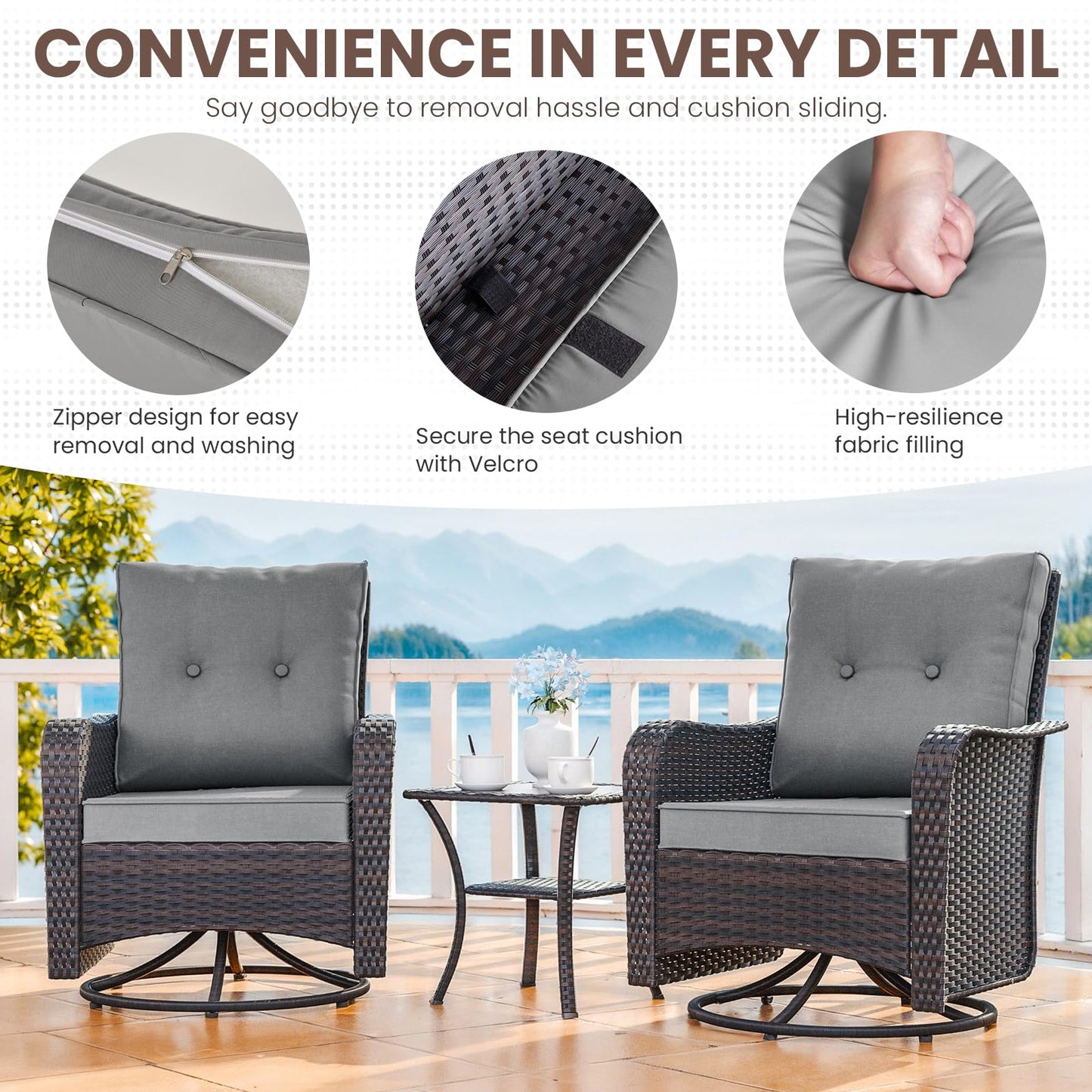 Wicker Swivel Rocker Patio Chairs Set of 4,Swivel Rocking Chairs with Thickened Cushions,All-Weather Patio Wicker Chairs for Garden,Deck,Backyard