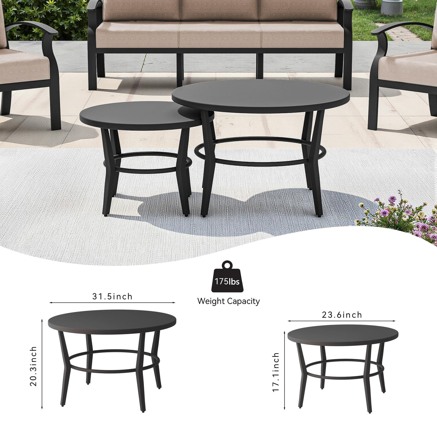 Gotland 7 Piece Aluminum Patio Furniture Set,Modern Metal Outdoor Patio Furniture w/5.1'' Thick Cushion,Swivel Chairs and Round Coffee Table,Patio Conversation Sets for Porch,Deck