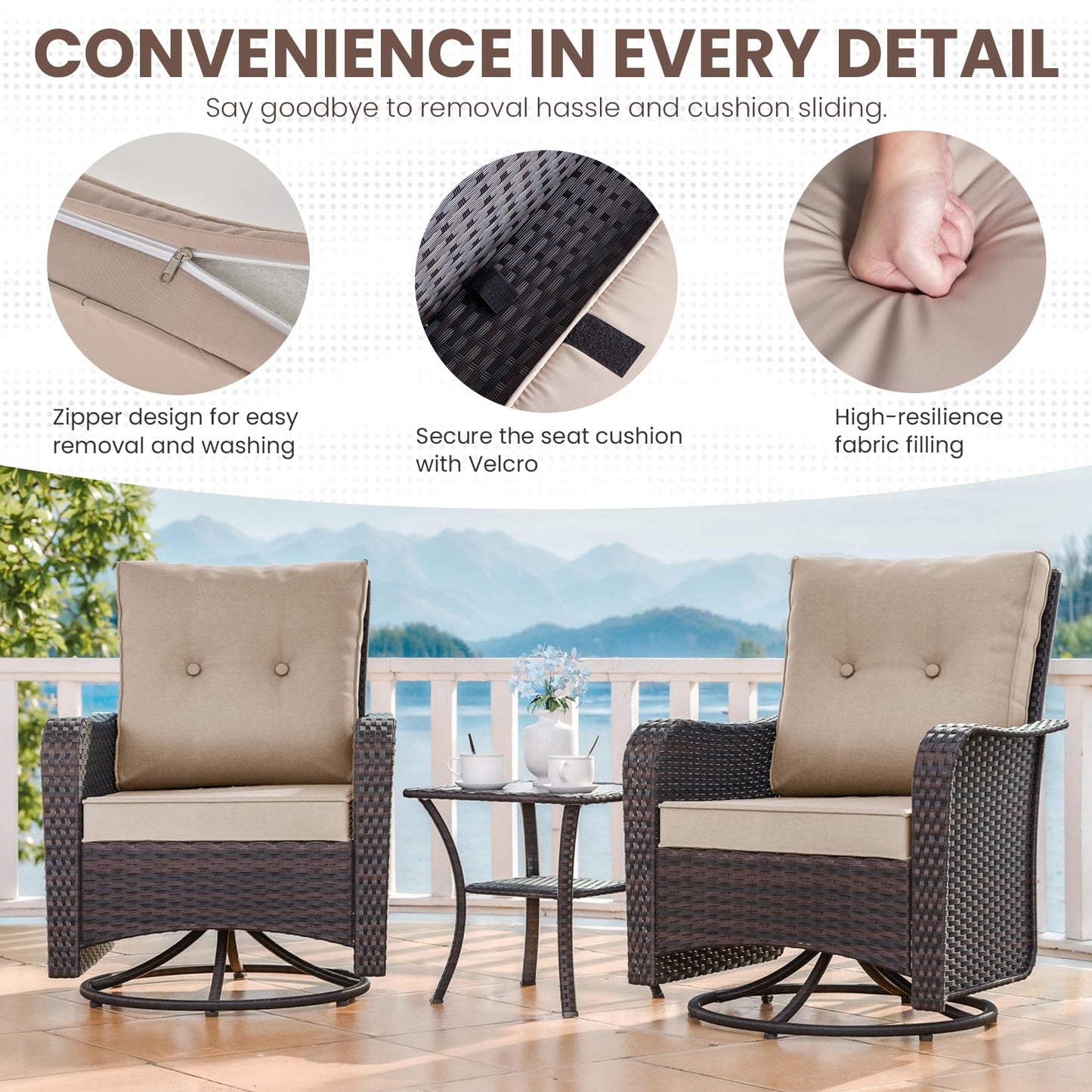 Wicker Swivel Rocker Patio Chairs Set of 4,Swivel Rocking Chairs with Thickened Cushions,All-Weather Patio Wicker Chairs for Garden,Deck,Backyard