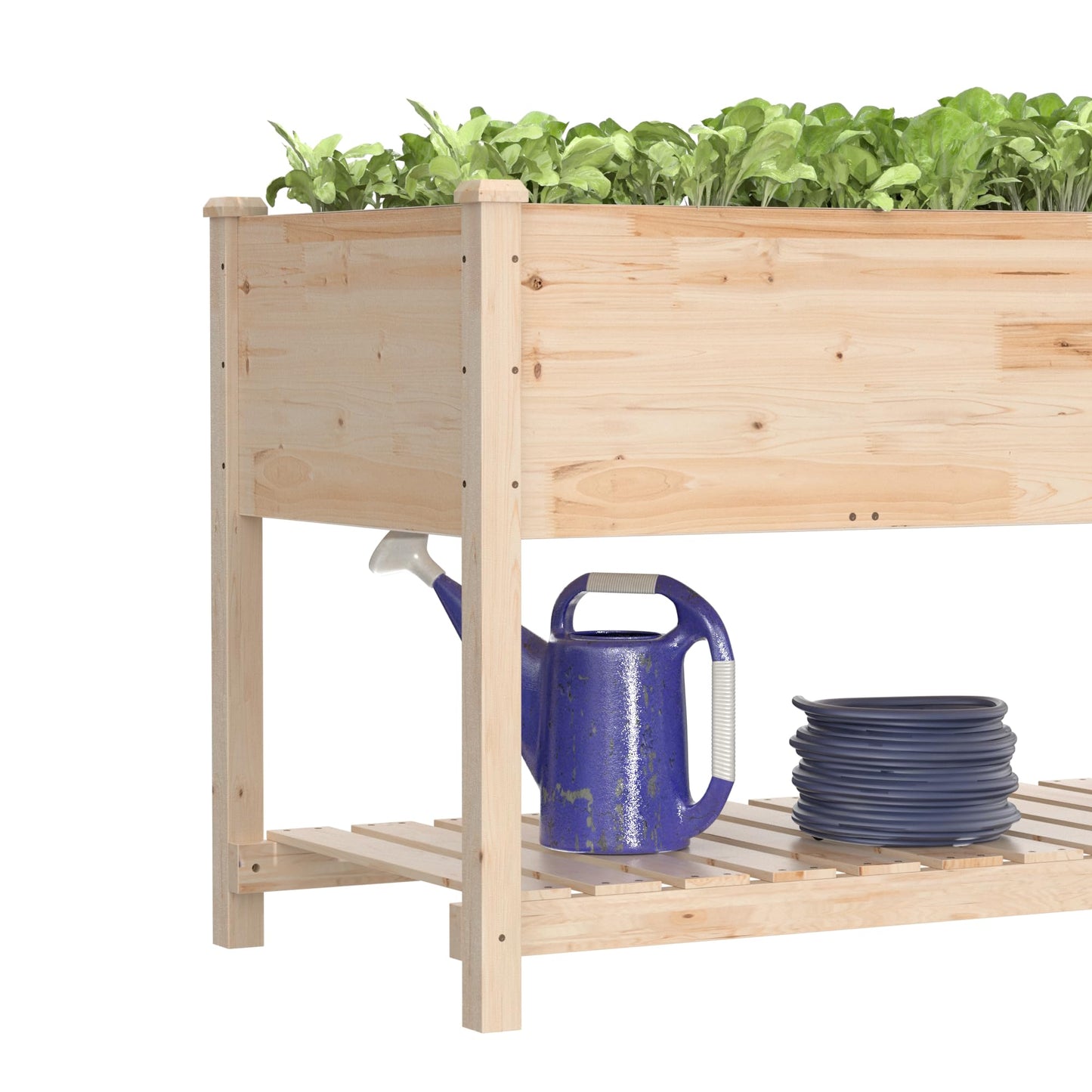 ALAULM Raised Garden Bed with Legs, 47.2x23.6x30in Wooden Raised Garden Box with Bed Liners, Storage Shelf for Outdoor Garden, Patio, Elevated Wood Planter for Vegetables, Fruits, Flowers