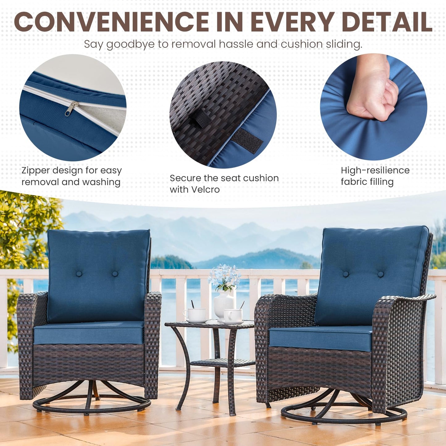 Wicker Swivel Rocker Patio Chairs Set of 4,Swivel Rocking Chairs with Thickened Cushions,All-Weather Patio Wicker Chairs for Garden,Deck,Backyard