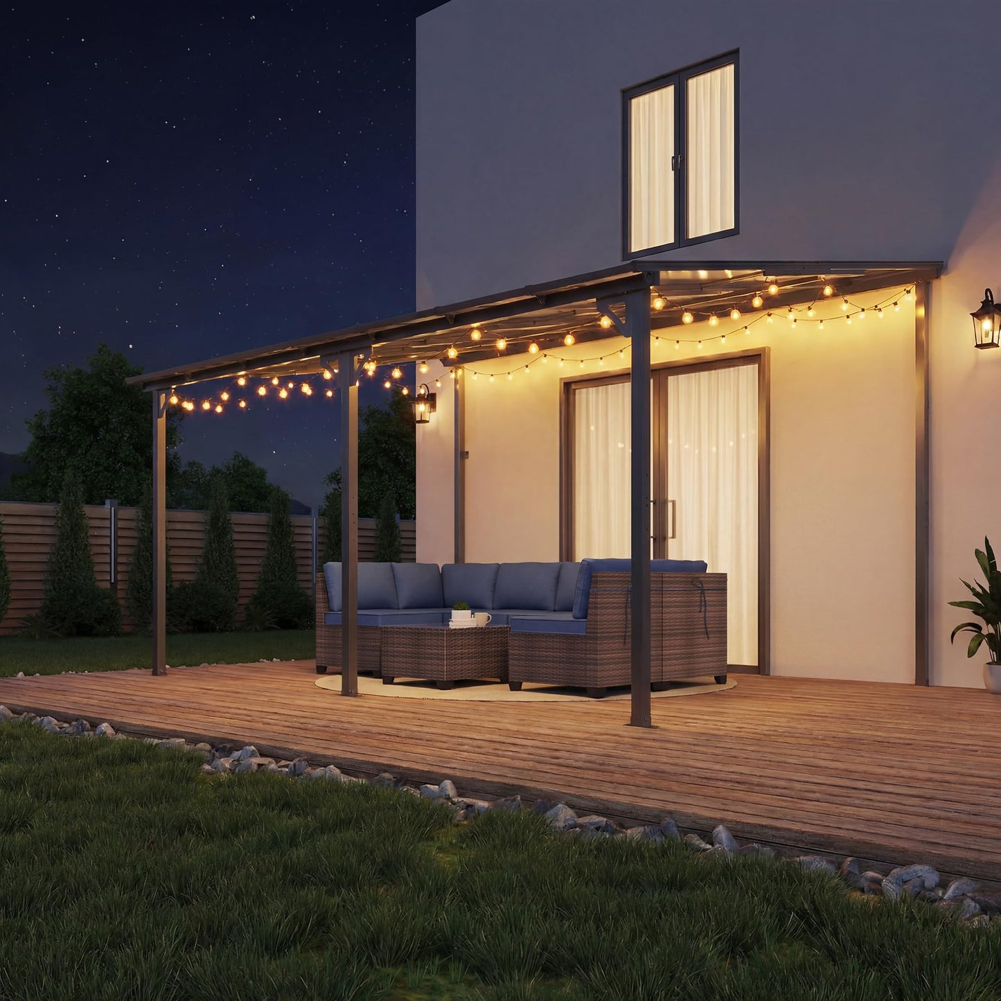 ALAULM 5 FT x 8 FT Pergola, Lean to Gazebo with Ground Anchor Sturdy Structure, Outdoor Gazebo with Sloped Roof, Galvanized Steel Metal Pergola, Wall Mounted Gazebo for Backyard Deck Tawny