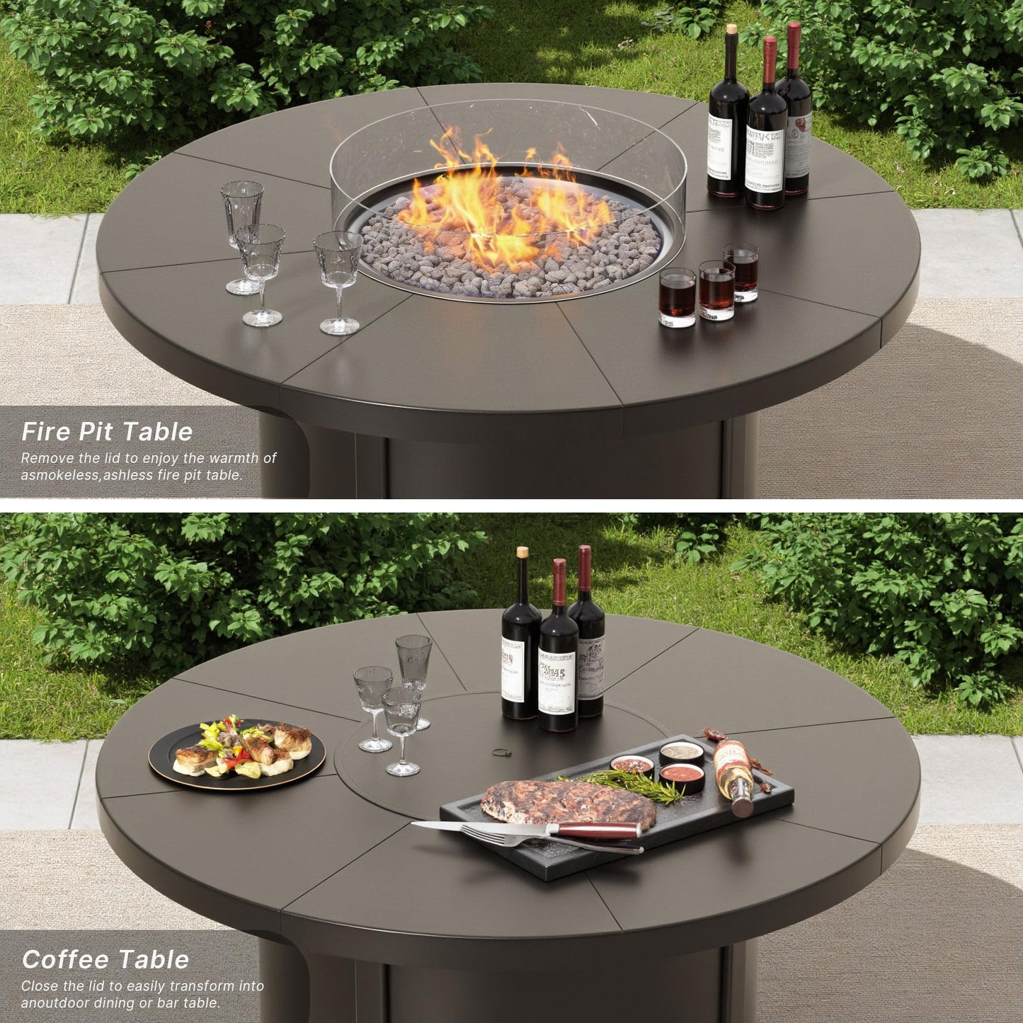 ALAULM 5PCS Metal Outdoor Patio Furniture Set with 48"/55000 BTU Round Propane Fire Pit Table,Patio Conversation Sets 4 Fixed Chairs No-Slip Cushions