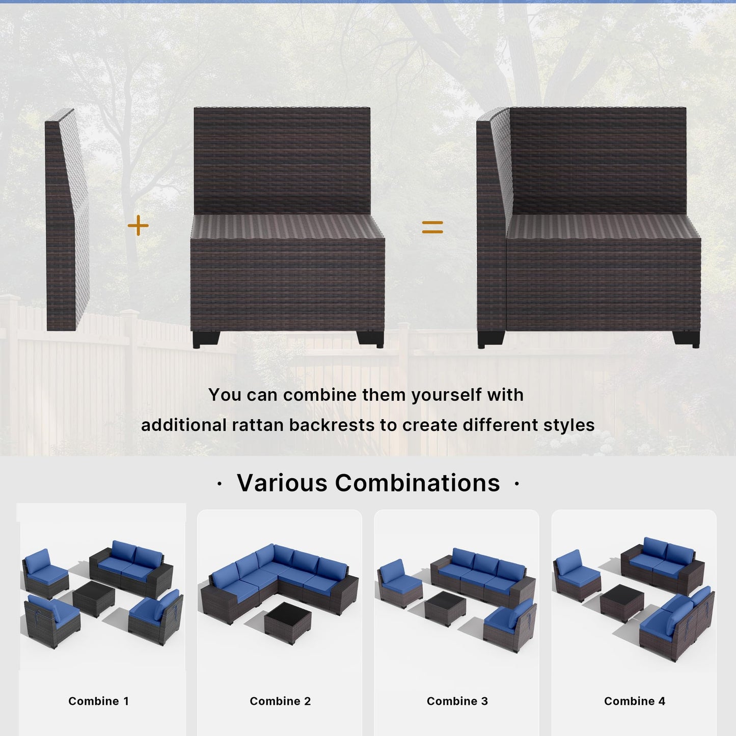 Gotland Outdoor Patio Furniture Set with 43" Propane Fire Pit Table, 7 Pieces Outdoor Furniture Patio Sectional Sofa Conversation Sets