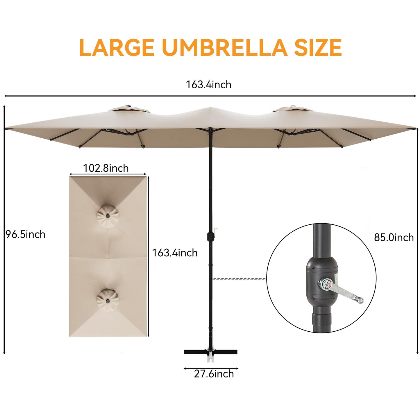 Gotland 8PCS Outdoor Patio Dining Set with 13.6ft Double-Sided Patio Umbrella, Patio Table and Chairs Metal Outdoor Patio Furniture Set, Dining Table Set with 2 Swivel Chairs