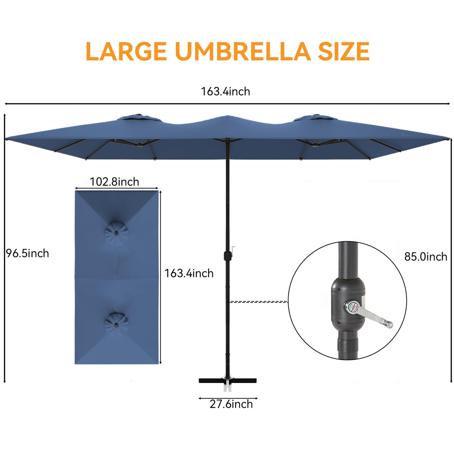 Gotland 8PCS Outdoor Patio Dining Set with 13.6ft Double-Sided Patio Umbrella, Patio Table and Chairs Metal Outdoor Patio Furniture Set, Dining Table Set with 2 Swivel Chairs