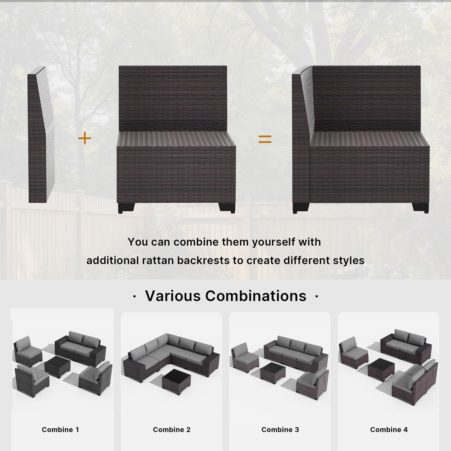 Gotland Outdoor Patio Furniture Set with 43" Propane Fire Pit Table, 7 Pieces Outdoor Furniture Patio Sectional Sofa Conversation Sets