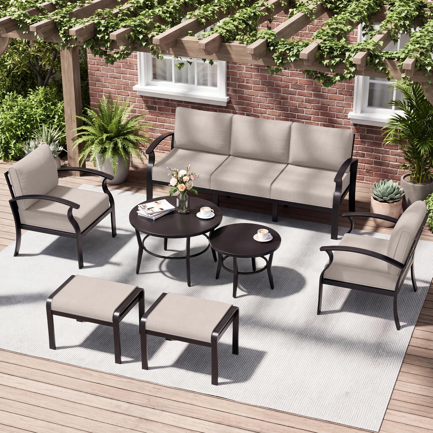 ALAULM 2PCS Aluminum Outdoor Ottomans with Removable Cushion, Oversized Outdoor Footstools, Additional Seating, Multipurpose Outdoor Footrests for Balcony, Garden, Sand