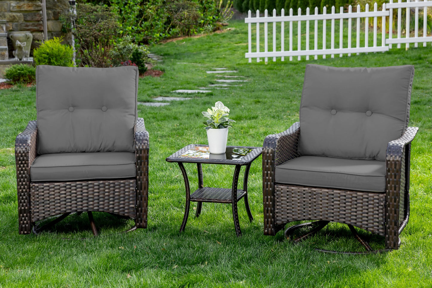 Wicker Swivel Rocker Patio Chairs Set of 4,Swivel Rocking Chairs with Thickened Cushions,All-Weather Patio Wicker Chairs for Garden,Deck,Backyard