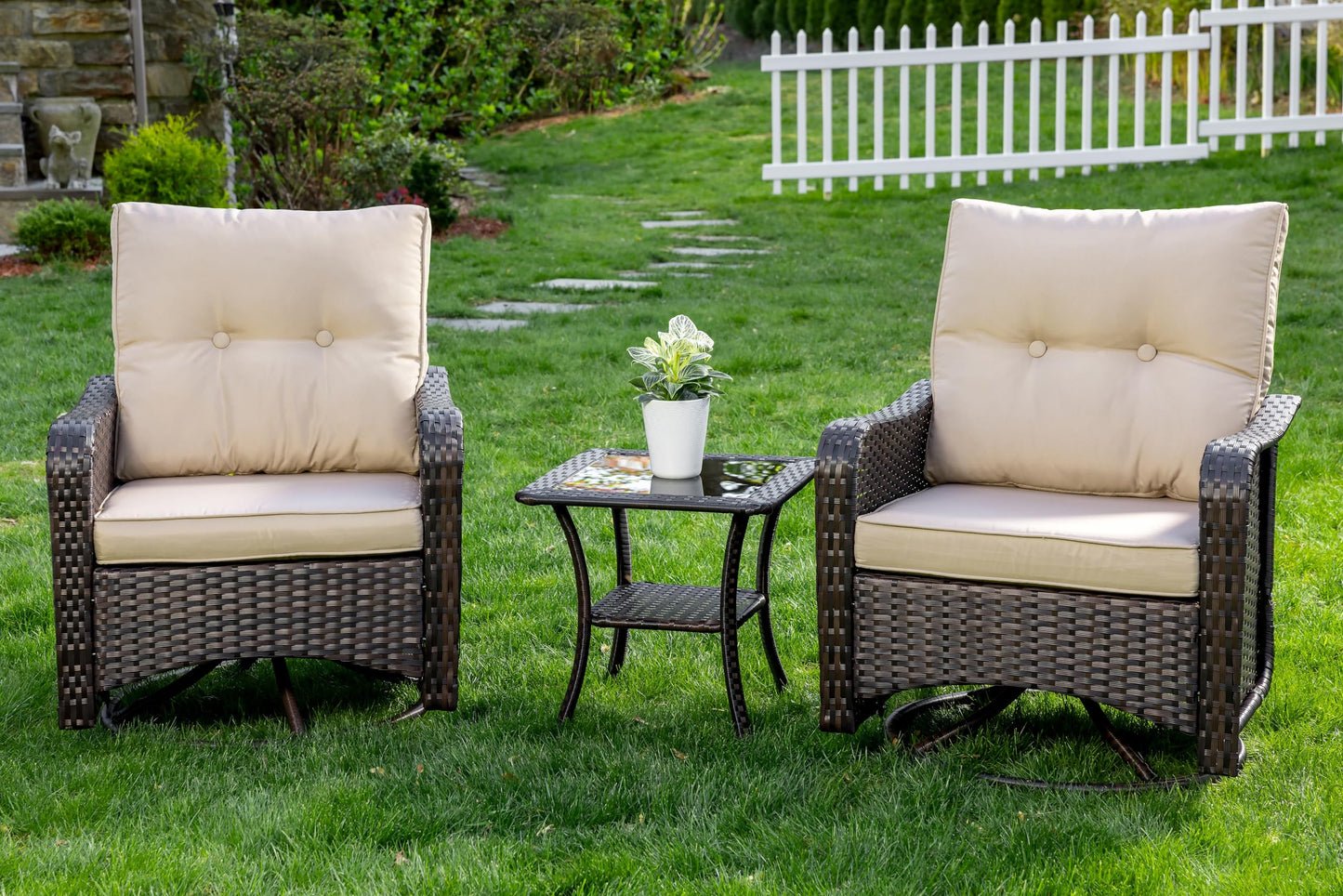Wicker Swivel Rocker Patio Chairs Set of 4,Swivel Rocking Chairs with Thickened Cushions,All-Weather Patio Wicker Chairs for Garden,Deck,Backyard