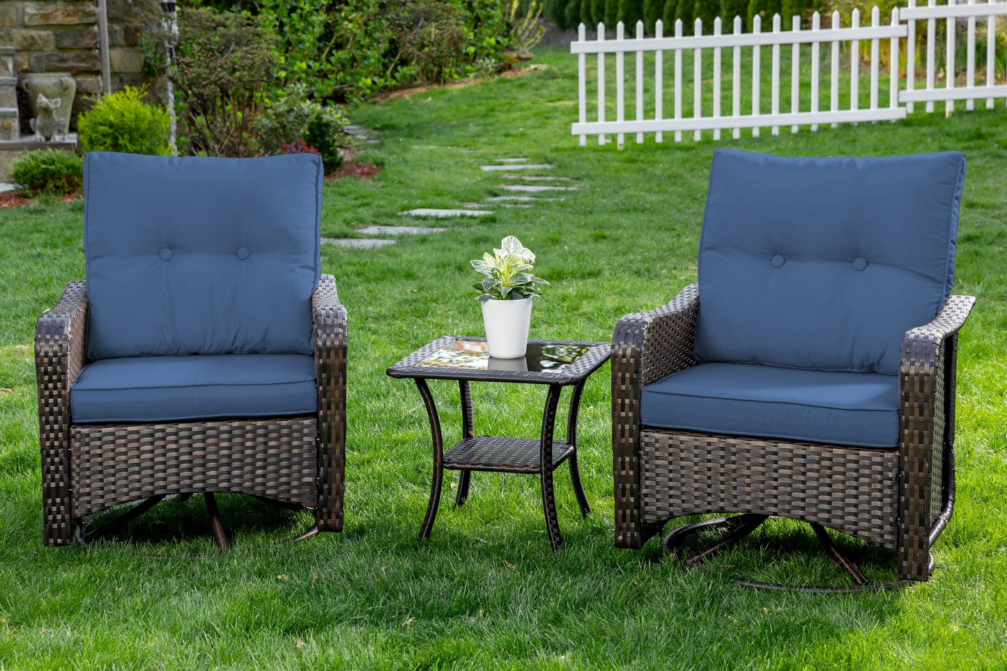 Wicker Swivel Rocker Patio Chairs Set of 4,Swivel Rocking Chairs with Thickened Cushions,All-Weather Patio Wicker Chairs for Garden,Deck,Backyard